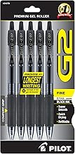 Pilot G2 Retractable Premium Gel Ink Roller Ball Pens, Fine Point, 5-Pack, Black Ink (31078)