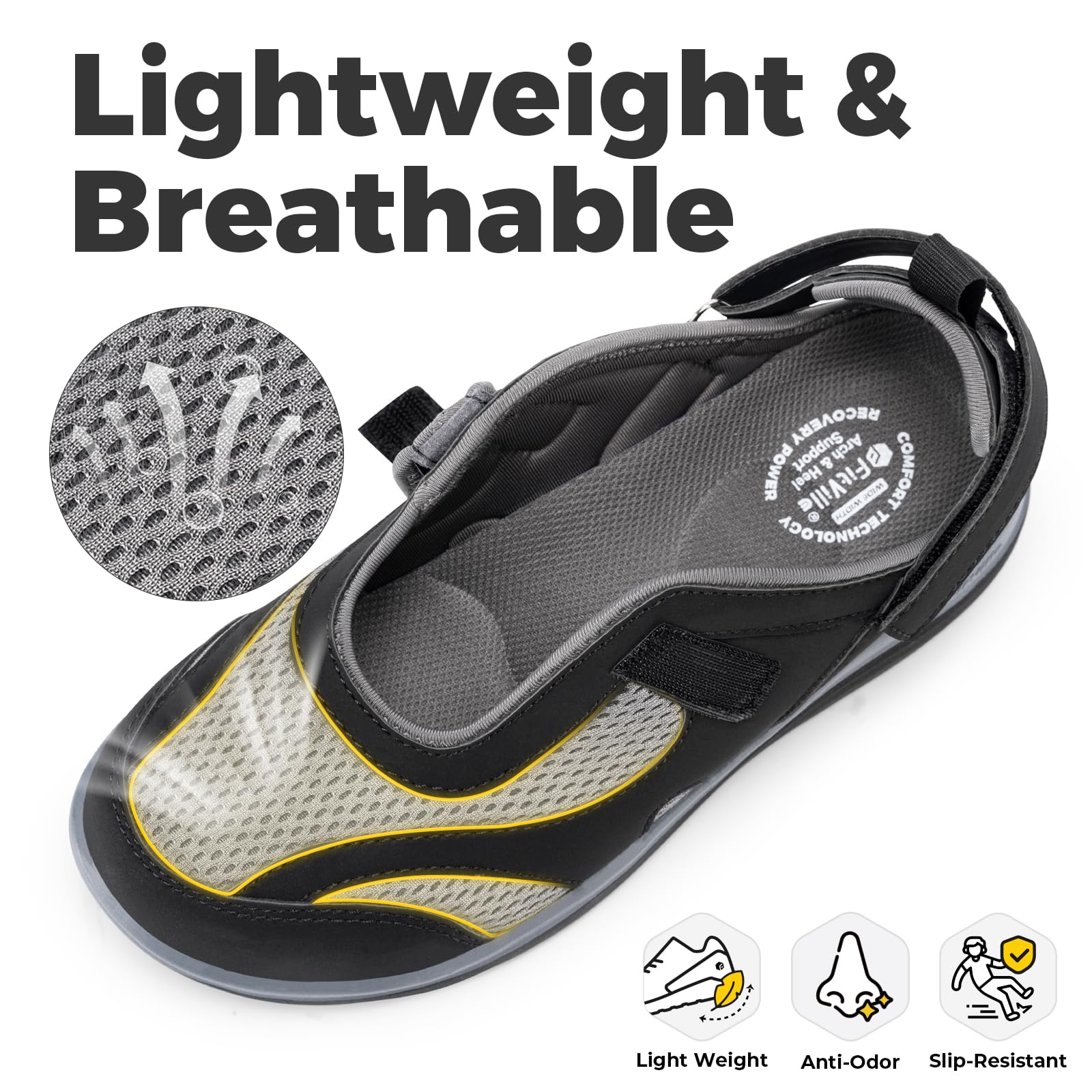 FitVille Scarpe Donna per Piedi Larghi Sandali Comodi e Traspiranti Scarpe da Passeggio con Supporto dell'Arco Plantare