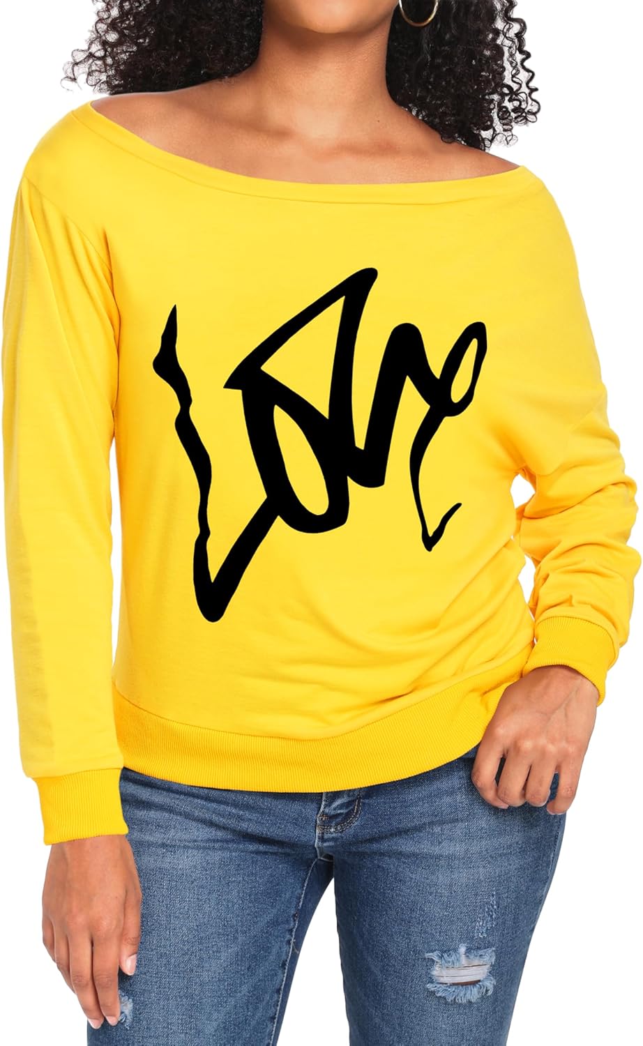 AM CLOTHES Sweatshirt for Women Off The Shoulder Tops Long Sleeve Sweatshirts Oversized Sweaters Shirts - Image 2