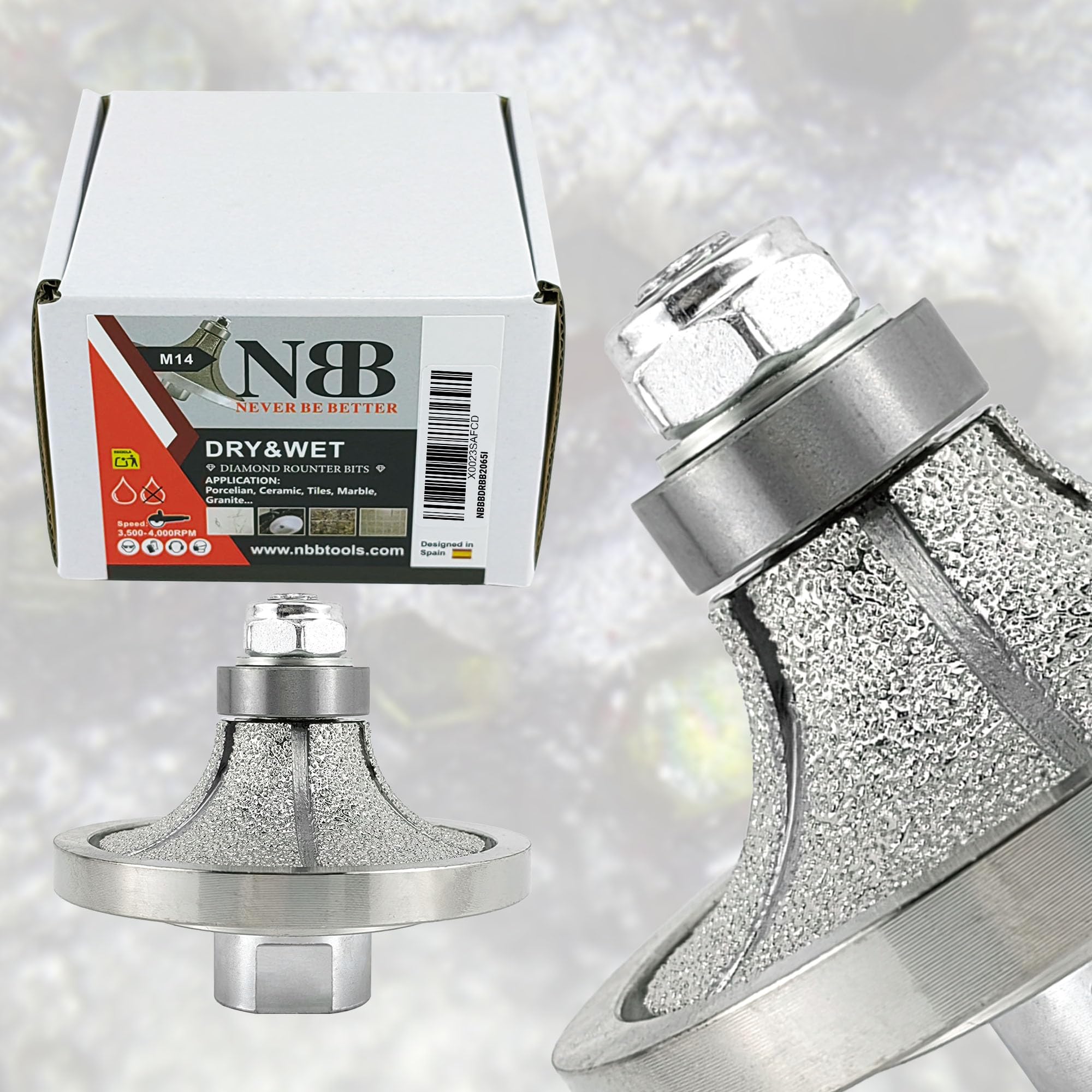 NBB Rueda de perfil de diamante fresa de enrutador de diamante con cubierta de hierro broca para perfilar porcelana baldosa cerámica granito mármol piedra para amoladora angular (Half-Bullnose B20)
