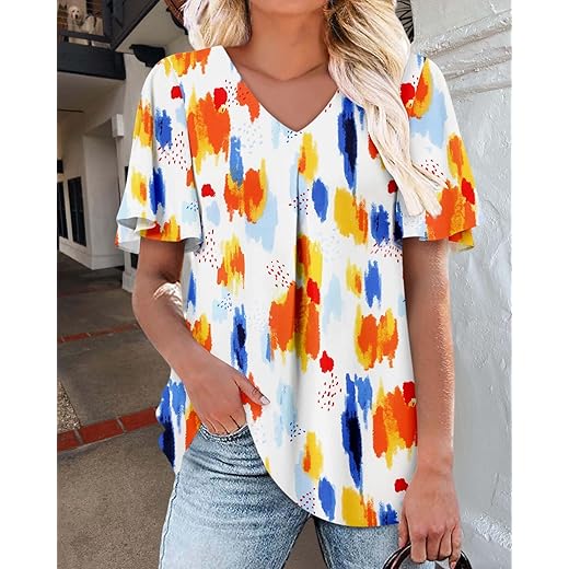 Camisetas femininas de verão 2025 manga curta com babados e gola V P-3GG