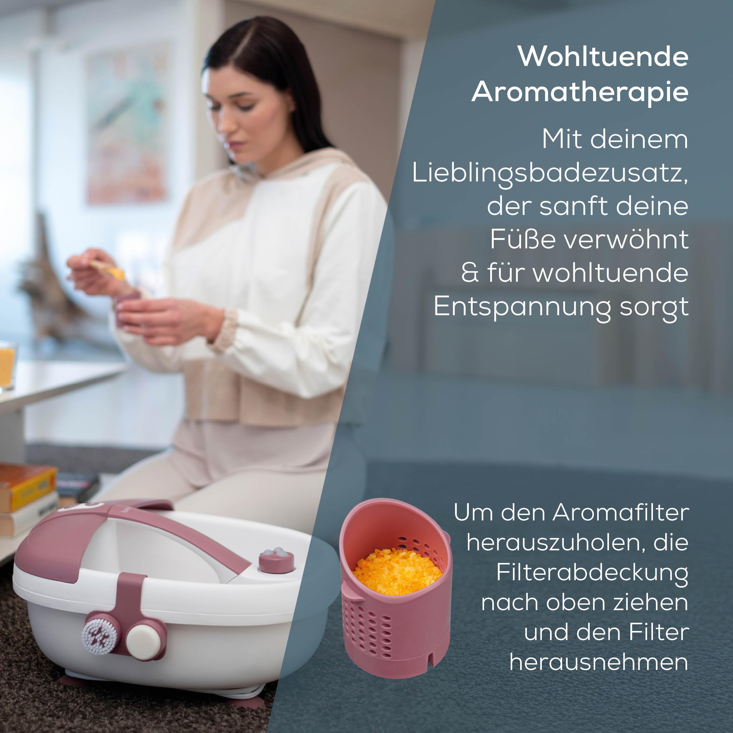 Beurer FB 35 Fußsprudelbad mit Vibrations- & Sprudelmassage, inkl. 3 wechselbaren Pediküre-Aufsätzen, mit Wassertemperierung, Infrarot-lichtpunkte & Möglichkeit zur Aromatherapie, bis Schuhgröße 44