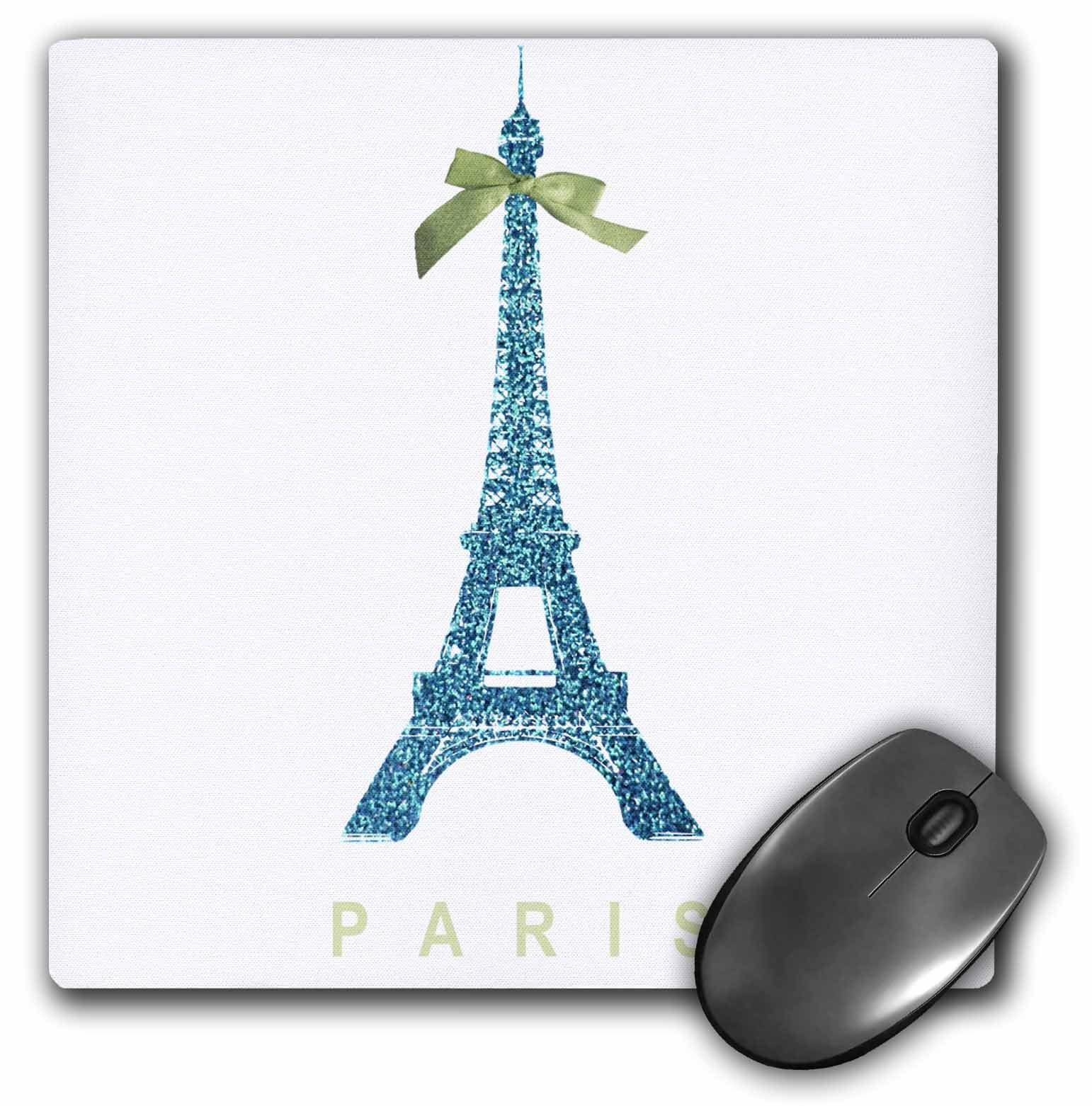3dRose3dRose 8 X 8 X 0.25 Blue Eiffel Tower With Green Girly Ribbon Bow Pretty Stylish France Souvenir Glam Travel Fashion Mouse Pad (mp_112909_1)