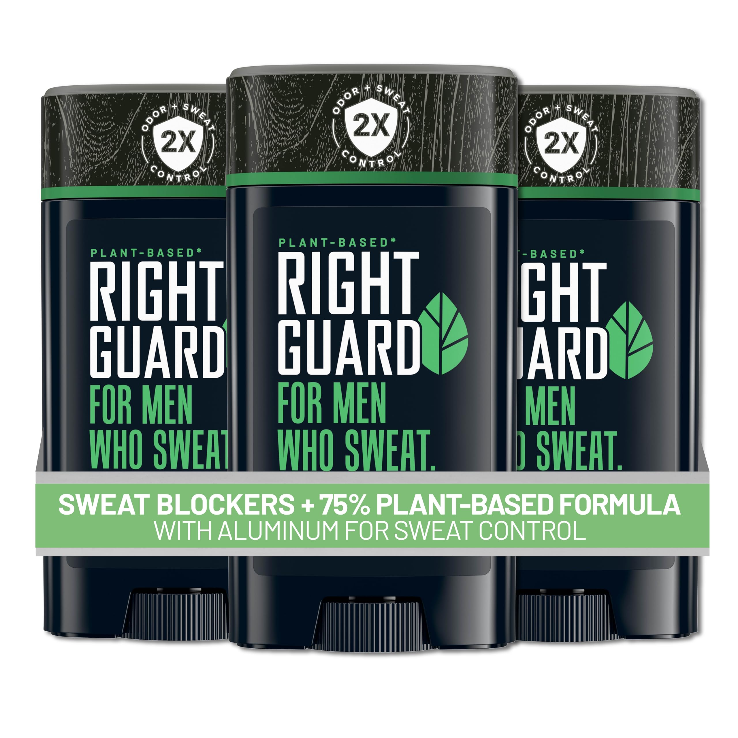 Right Guard Plant-Based Antiperspirant with Aluminum Sweat Blockers Invisible Solid Mens Deodorant, Mountain Fresh Scent, 2X Sweat Protection, 72HR