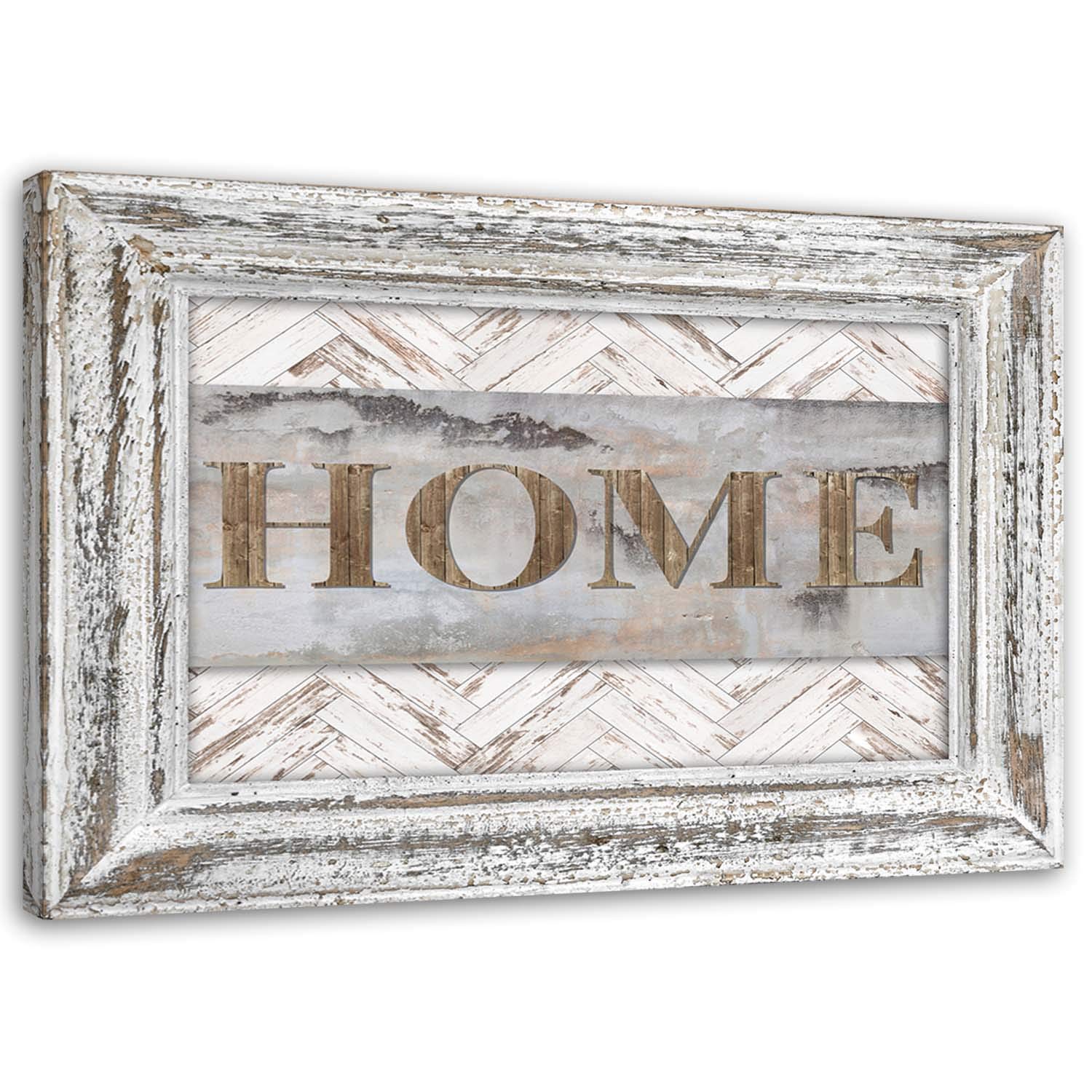 Feeby Obraz na Płótnie Drukowany Drewno Iluzja Ramy 90x60 cm 1-częściowy Obraz na Ścianę Dekoracja Ścienna do Salonu Sypialni Biura Shabby Chic Napis Home Beżowy