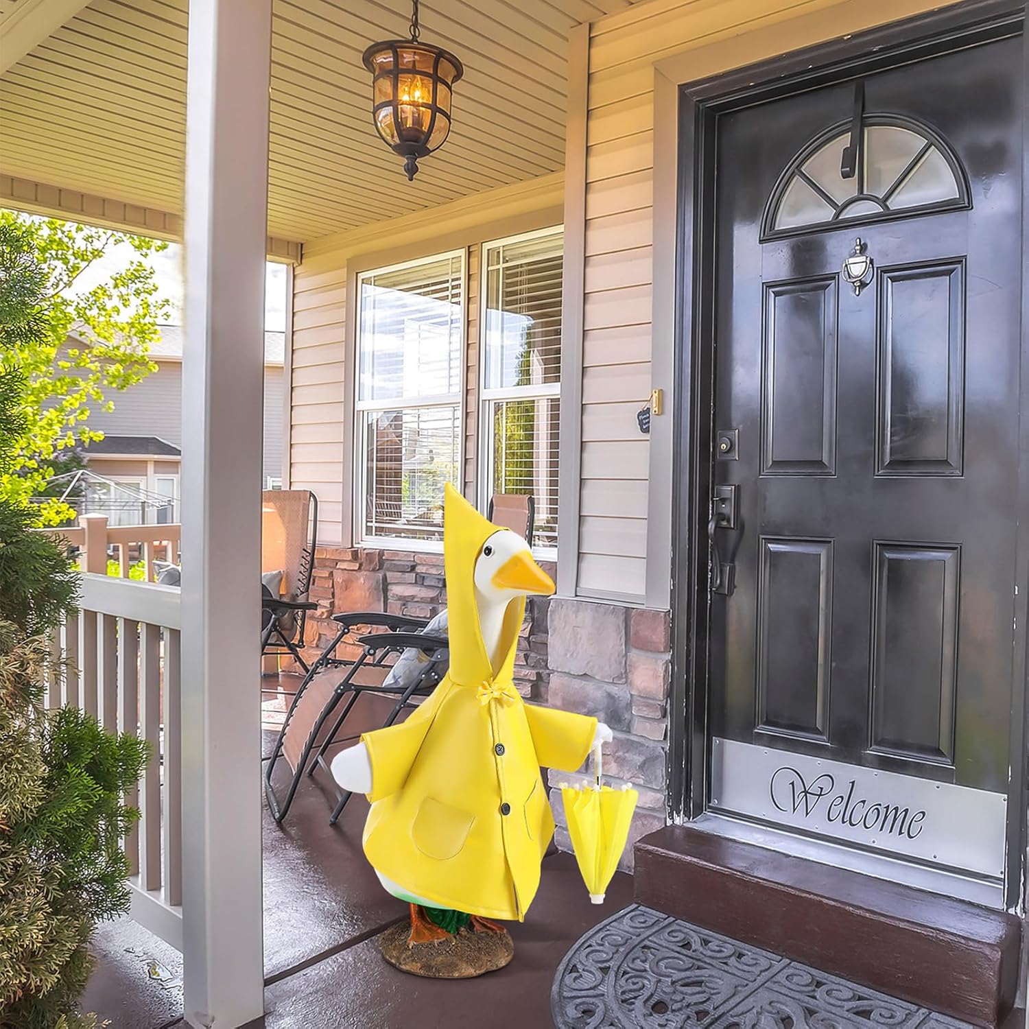 Raincoat Porch Goose Outfits Spring Lawn Goose Statue Raincoat Costume Yard Duck Cement Clothes with Umbrella for Statue Patio Garden Decoration(17 Inch) - Image 6