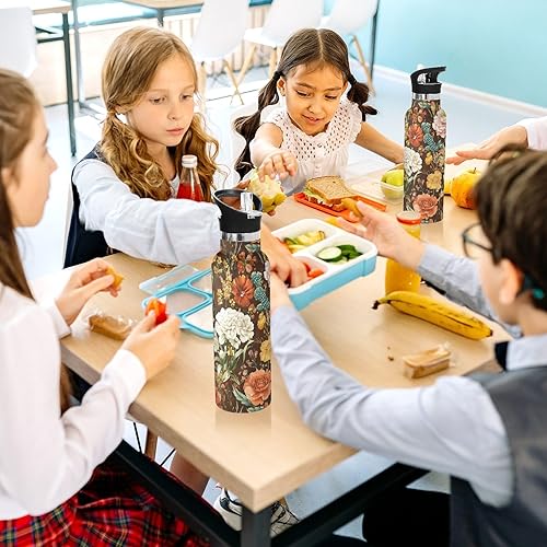 Miniatura 6 de Autumn Flowers Carnation Cactus Amaryllis Brown Leak Proof & BPA Free Sport Insulated Water Bottle With Straws Leak-proof Double-Wall Insulation for