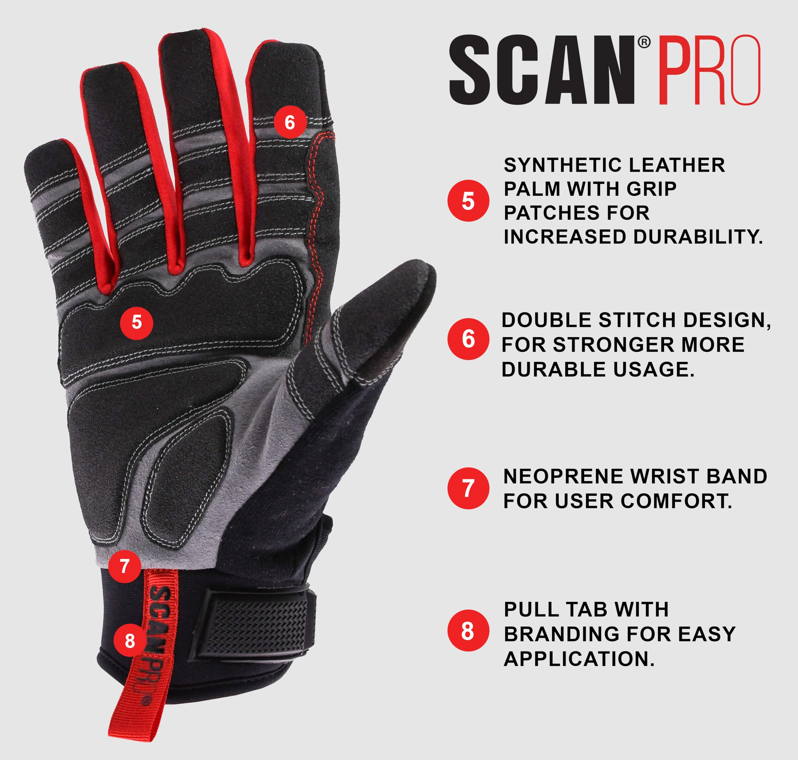 Scan Pro Mechanics Gloves, Protective Work Gloves with Reinforced Grip Palm, Anti-Impact Knuckle Protection - Image 2