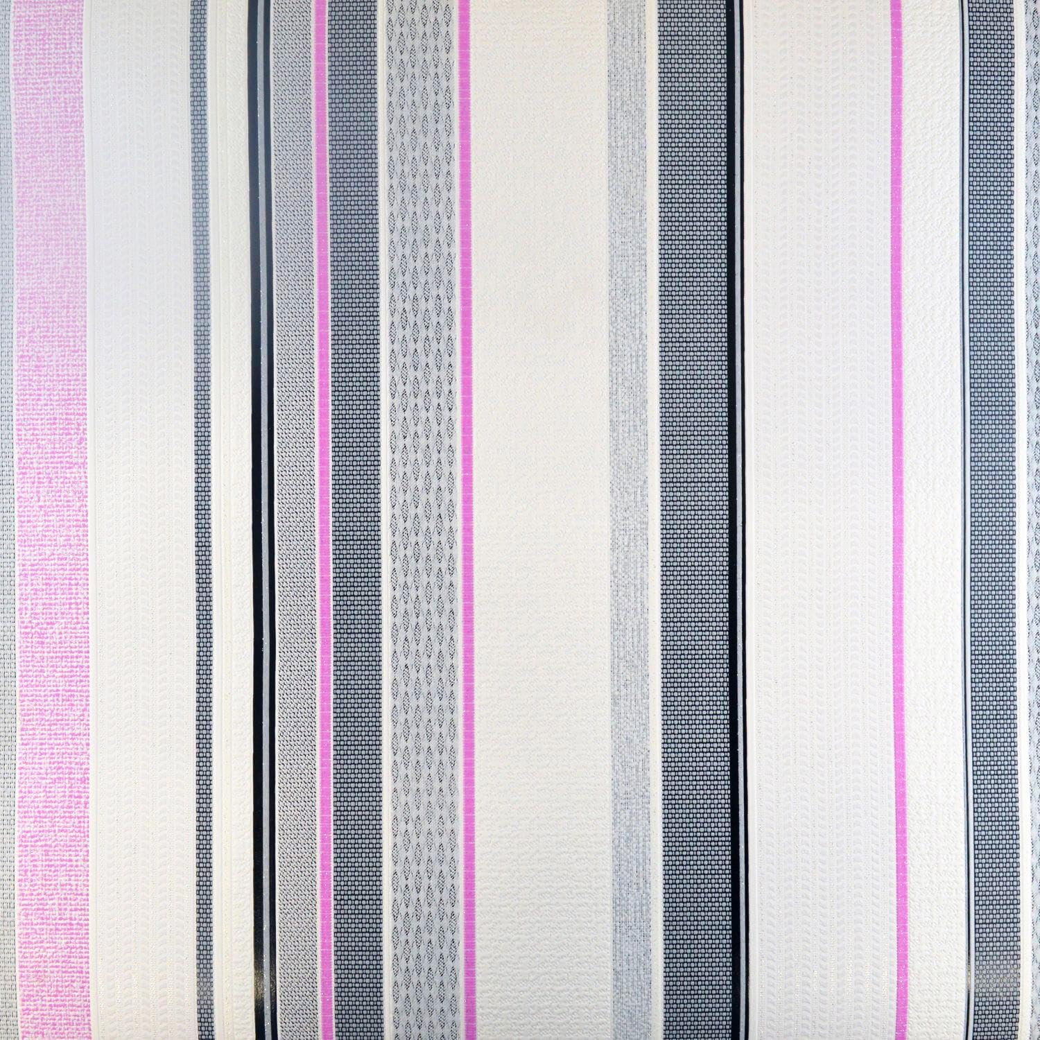 Yöl Pink/Grey/White Textured Blown Vinyl - Vertical Bold Stripes - Vibrant Colourful Modern Contemporary