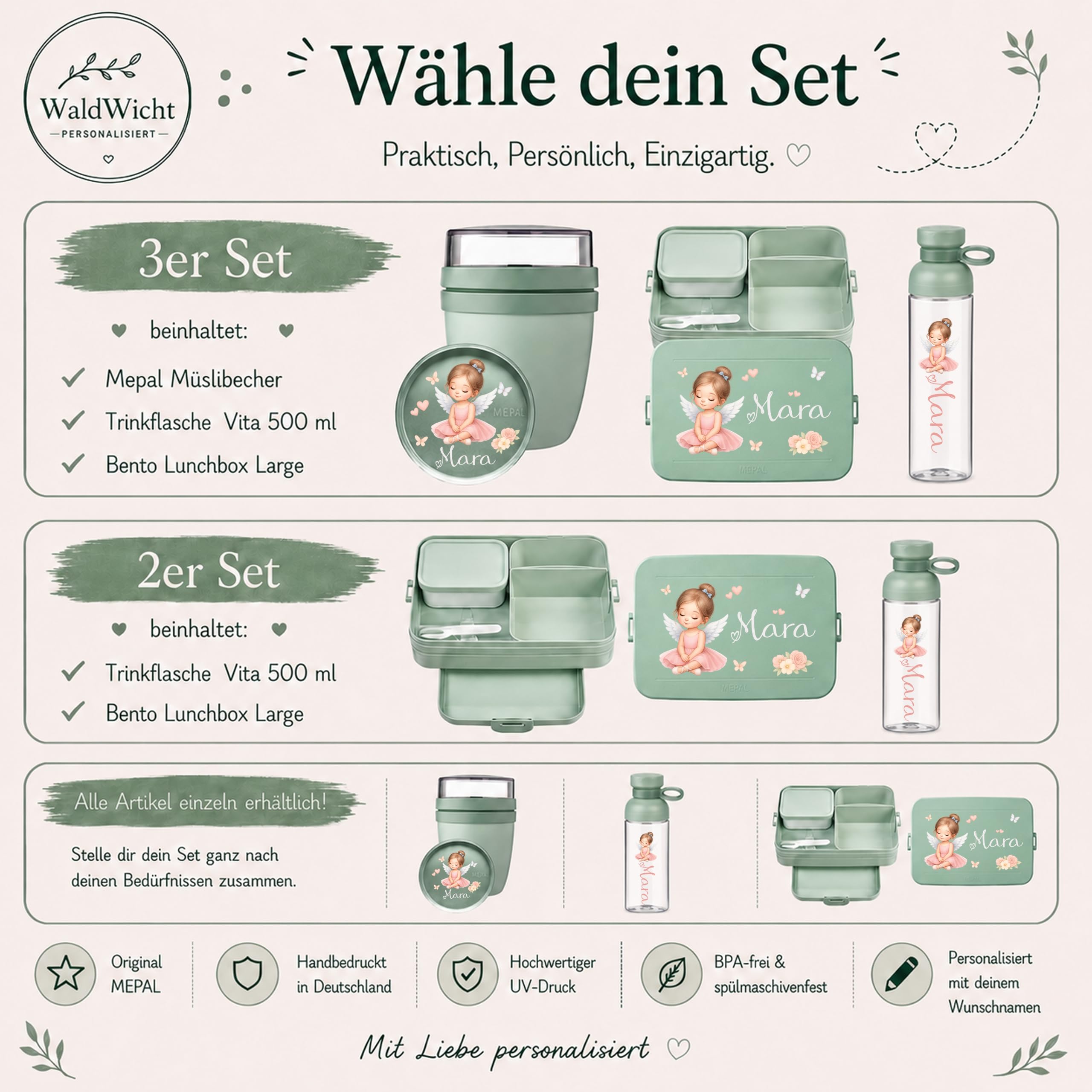 Mepal Personalisierte Brotdose Trinkflasche | Ballerina Tänzerin Mädchen