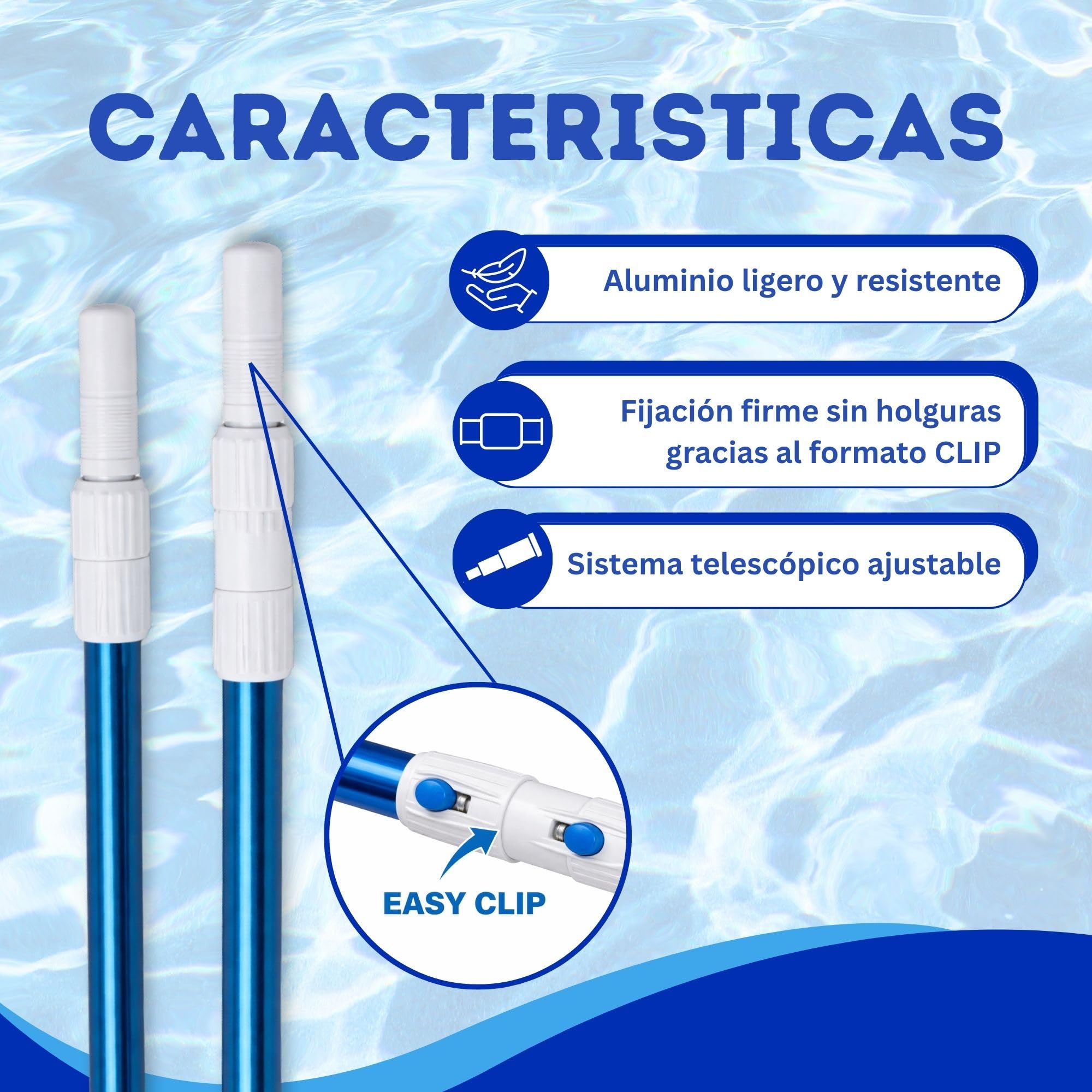 Onepool - Asta telescopica per piscina, 120-240 cm, con sistema a clip, manico estensibile in alluminio per scovolini, spazzole e raccoglitori, asta leggera e resistente per piscine