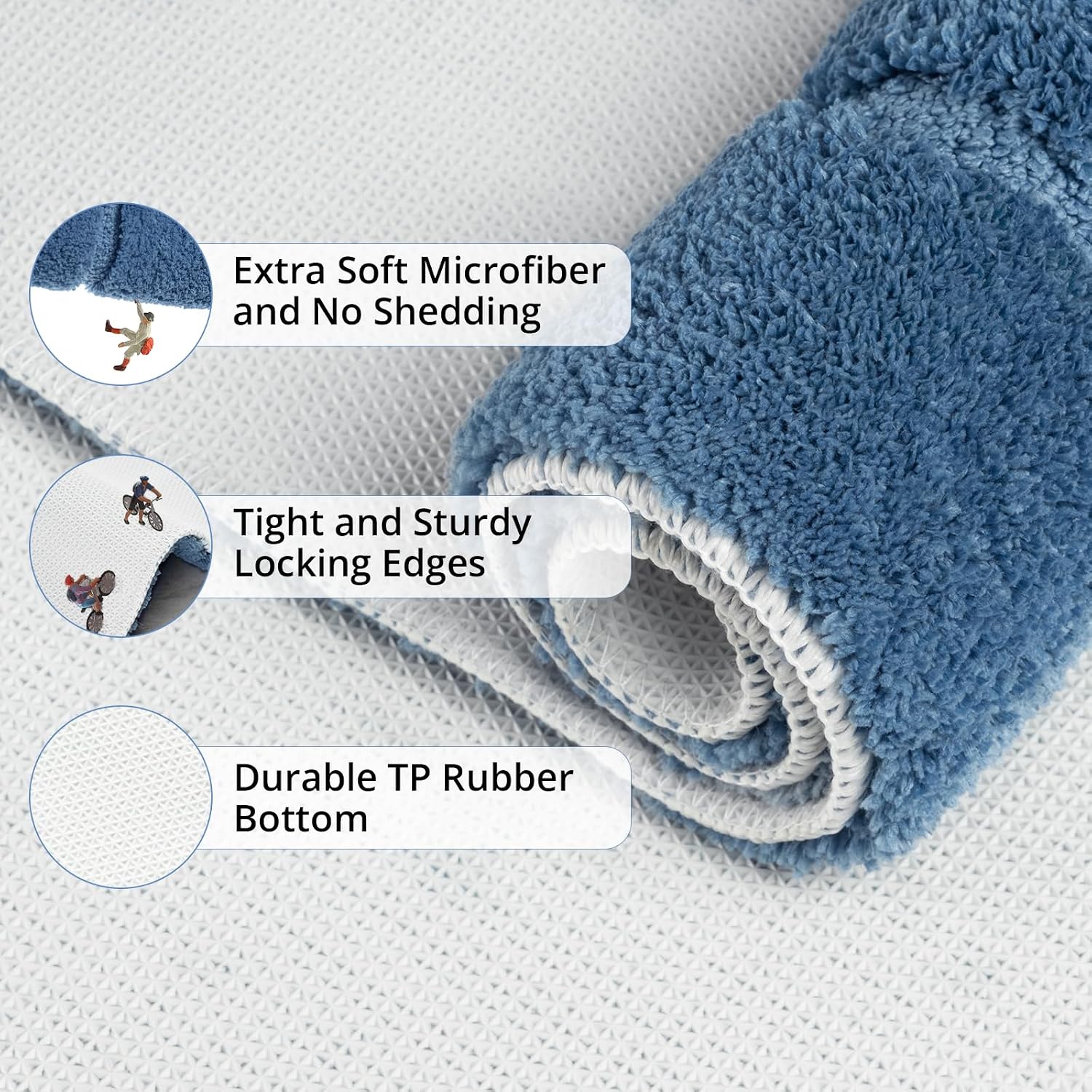 HOMORE Long Bathroom Runner Rugs 24x60 Inch, Absorbent Non Slip Washable Bathroom Rug, Luminous and Luxury Bath Rug Plush Bath Rugs Mats for Shower Floor, Blue