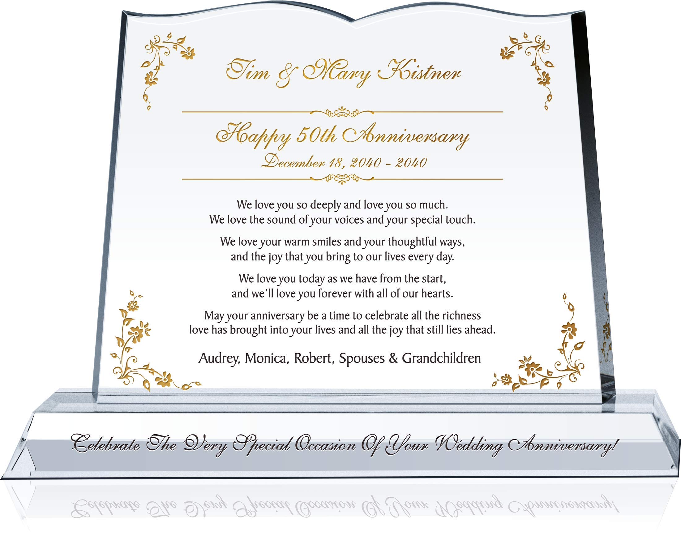 Personalized Crystal Gift Plaque for Parents 50th Wedding Anniversary, Customized with Couple's Name