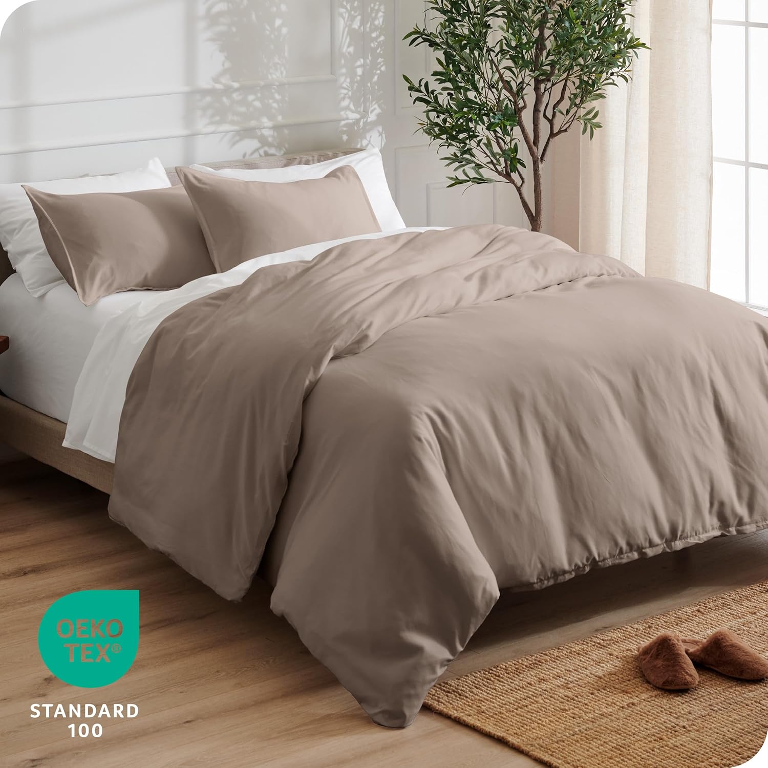 Bare Home Bedding Duvet Cover Queen Size - Premium 1800 Super Soft Collection - Lightweight, Cooling Duvet Cover - Soft Breathable Bedding (Queen, Taupe)