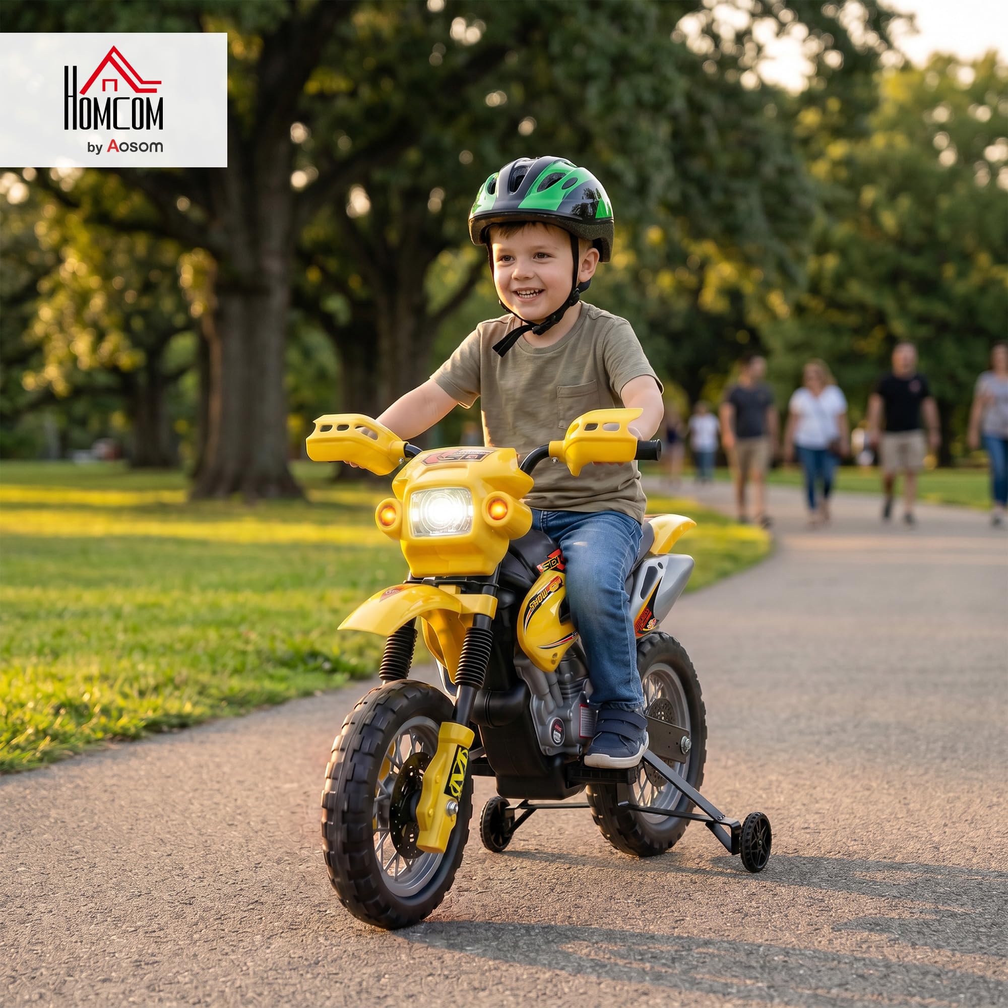HOMCOM Moto Elettrica per Bambini 3 anni e Più, Moto Cross Elettrica con Rotelle, Batteria 6V Velocità 2.5km/h, 102 x 58 x 66cm, Giallo