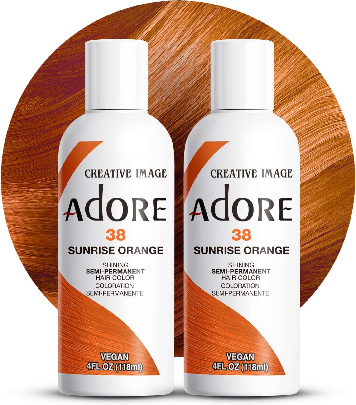 Adore Semi Permanent Hair Color (038 Sunrise Orange) (2 Pack) | Vegan & Cruelty-Free Orange Hair Dye | No Ammonia, No Peroxide, No Alcohol | 4 Fl Oz