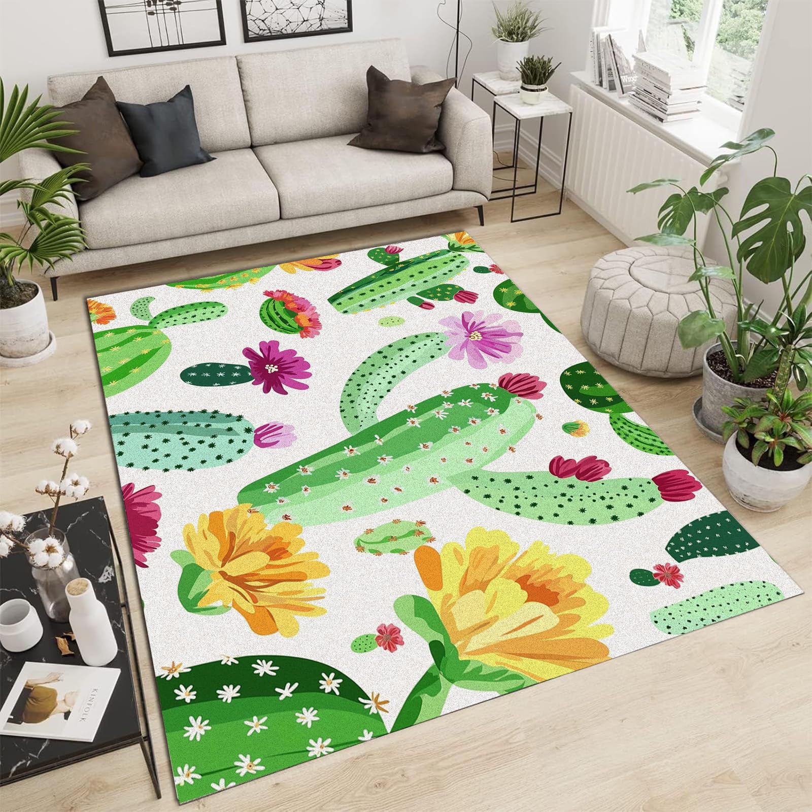 Tapis de chambre cactus vert créez une ambiance vintage naturelle et douce au salon