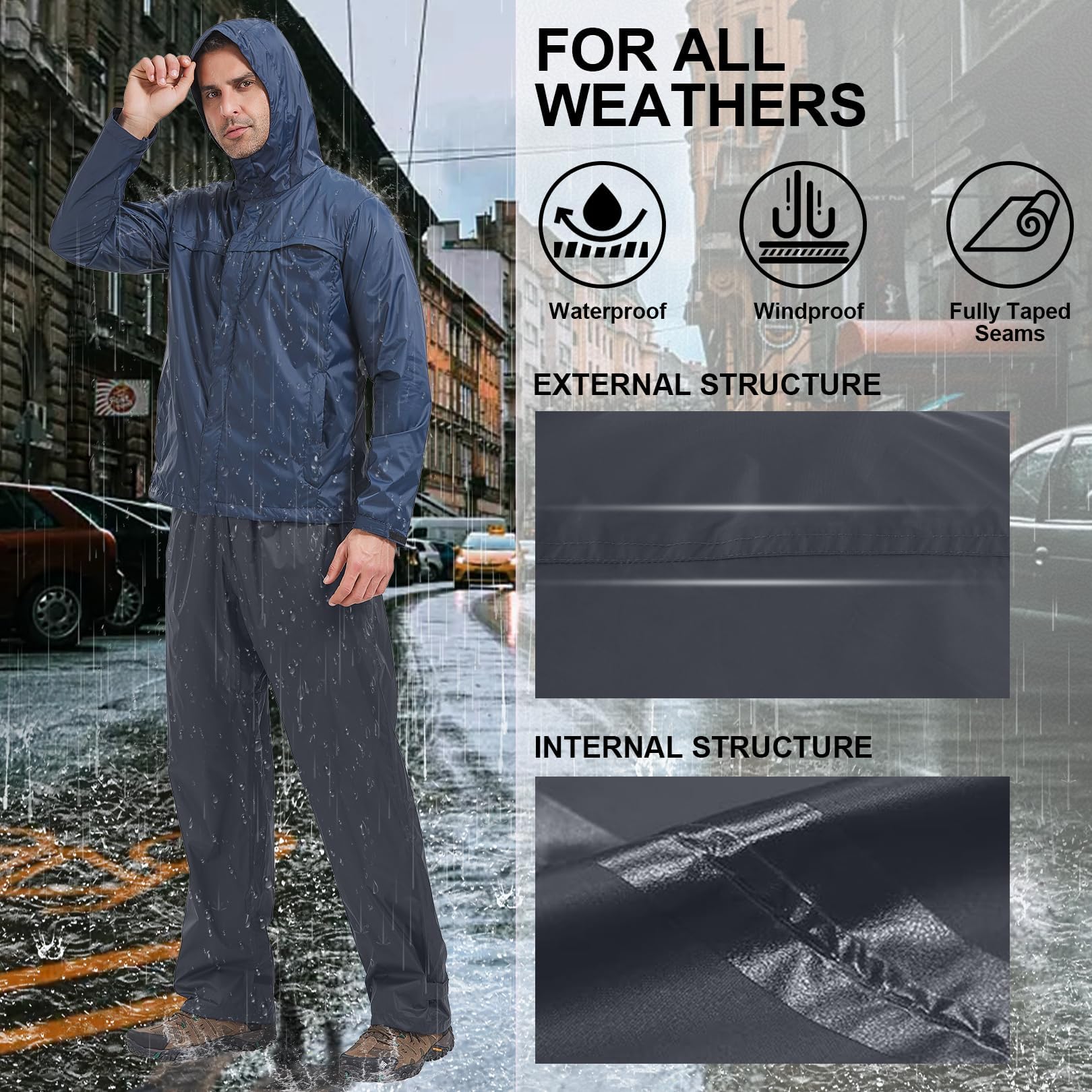 Regenhose Herren Fahrrad Leichte wasserdichte Winddichte Outdoorhose zum Wandern Camping Trekkinghose Motorrad Regenhose(1088 Grau XL)