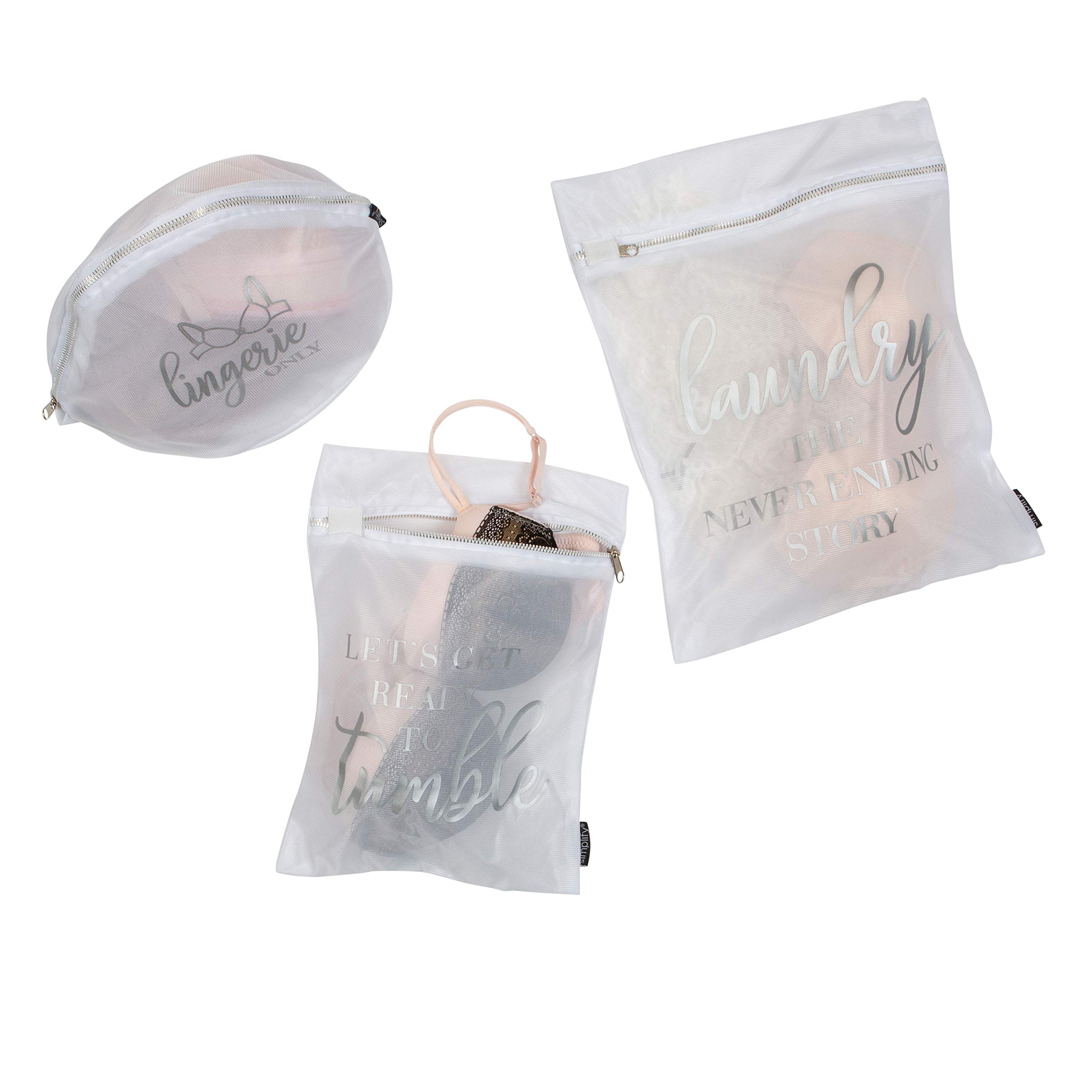 Simplify  3 Piece Silver Print Wash Set Bra Bag, Large, 3 Count