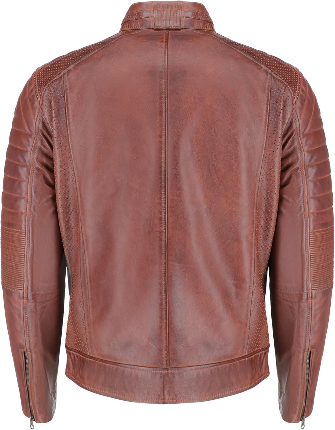 TLC Mens Leather Jacket | Sheepskin Quilted Shoulders Bold Biker Cafe Racer Style Leather Jacket Men - Image 4