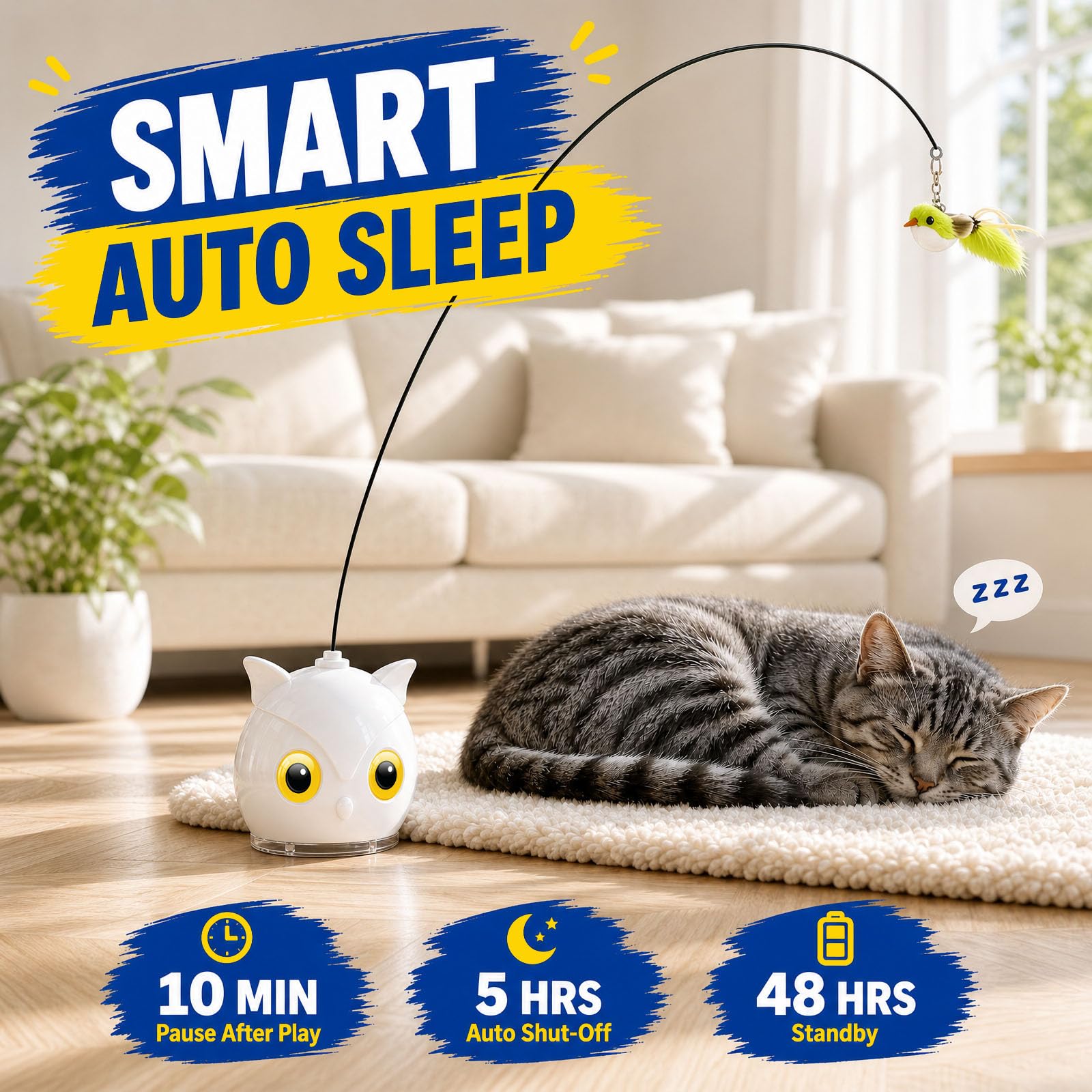 Jouets interactifs pour chats d'intérieur – Jouet automatique en plumes d'oiseau volant avec base d'aspiration adhésive, rechargeable par USB à 360 °, jouet auto-jeu pour chats ennuyeux