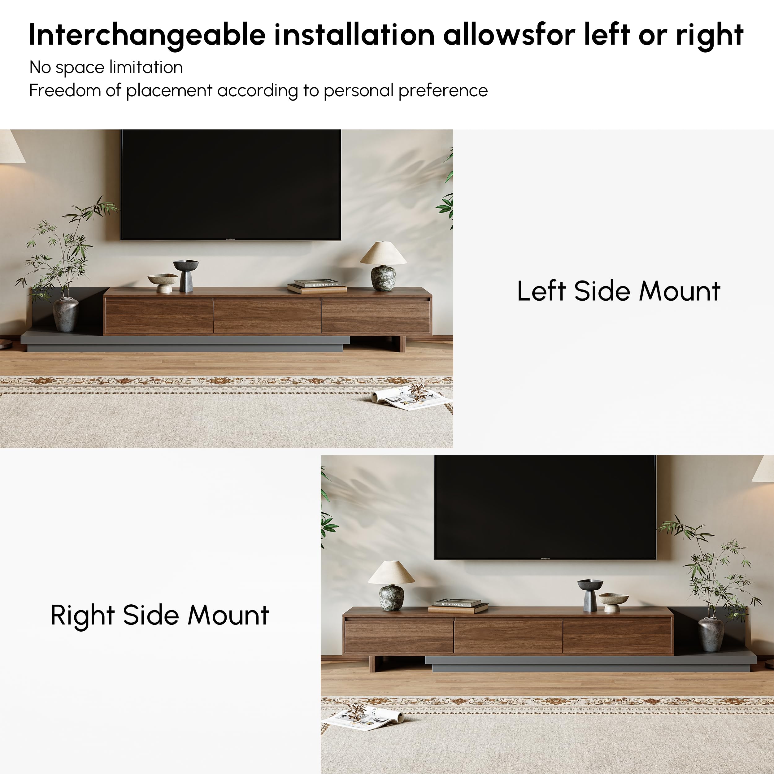 Homary Meuble TV Extensible 200-360 cm, Console TV Moderne avec 3 Tiroirs