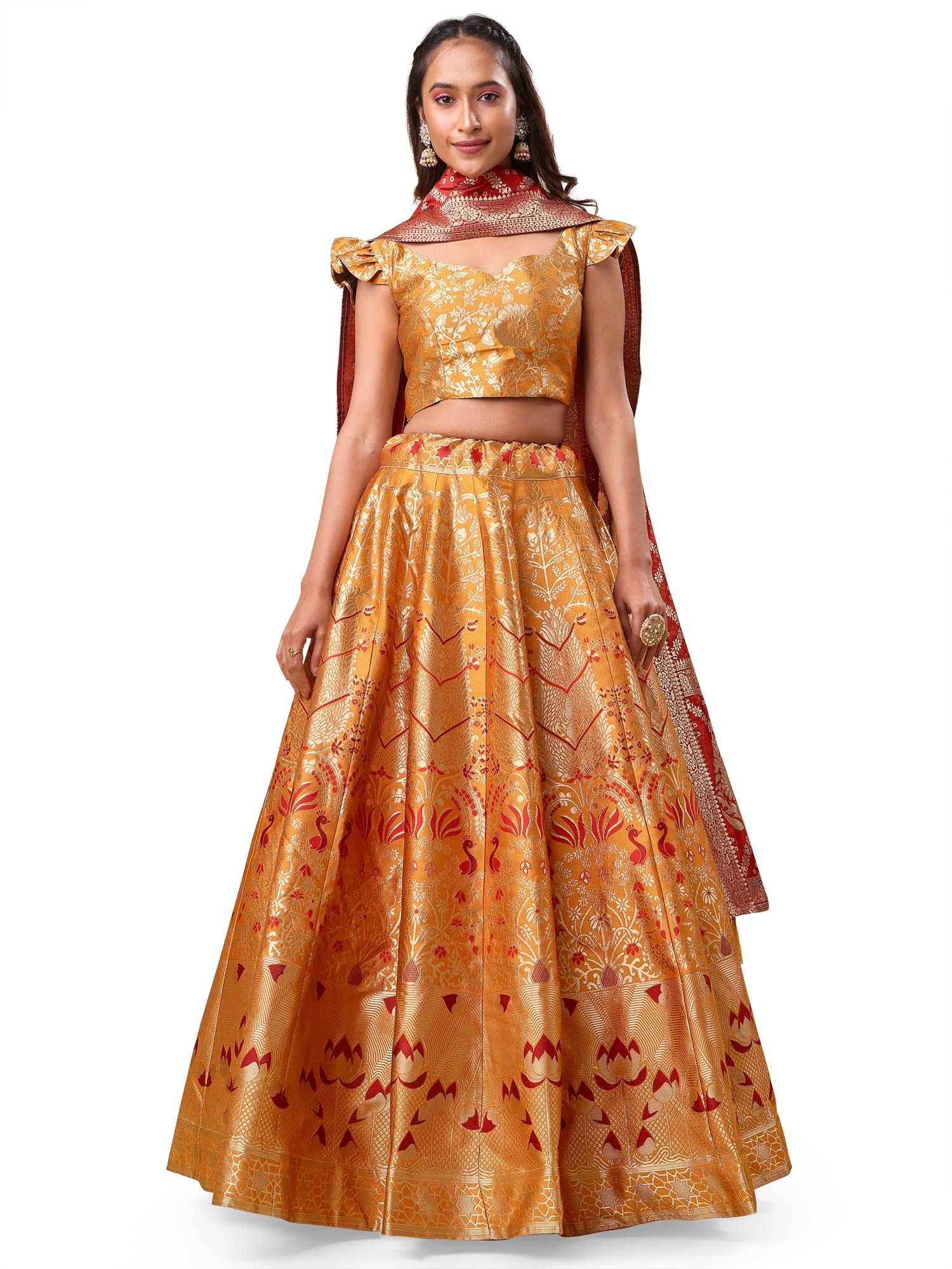 purvaja Women's Jacquard Semi-Stitched Lehenga choli(Lotus)-picture-39