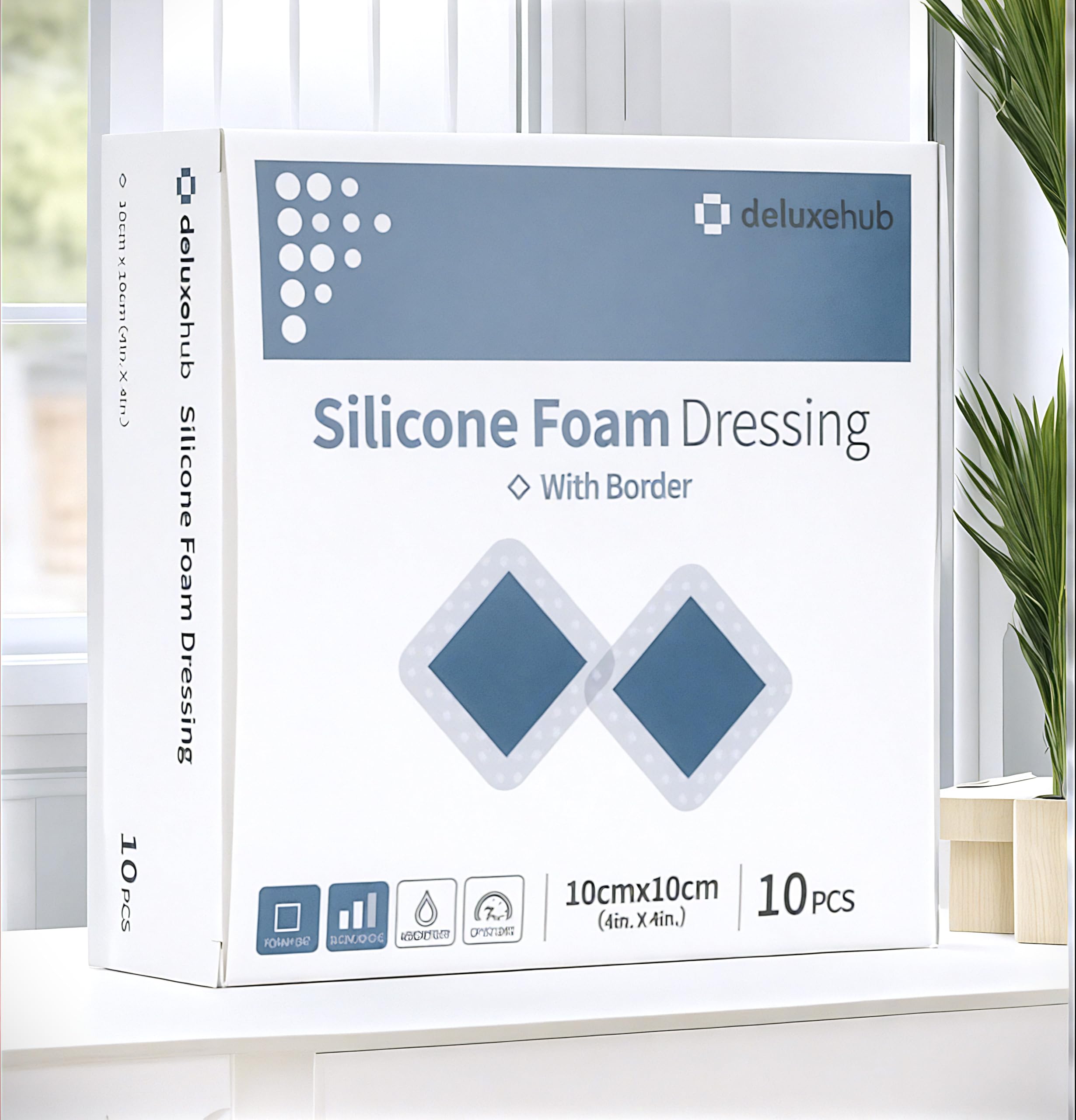 Deluxehub Silicone Foam Dressing with Border, 4