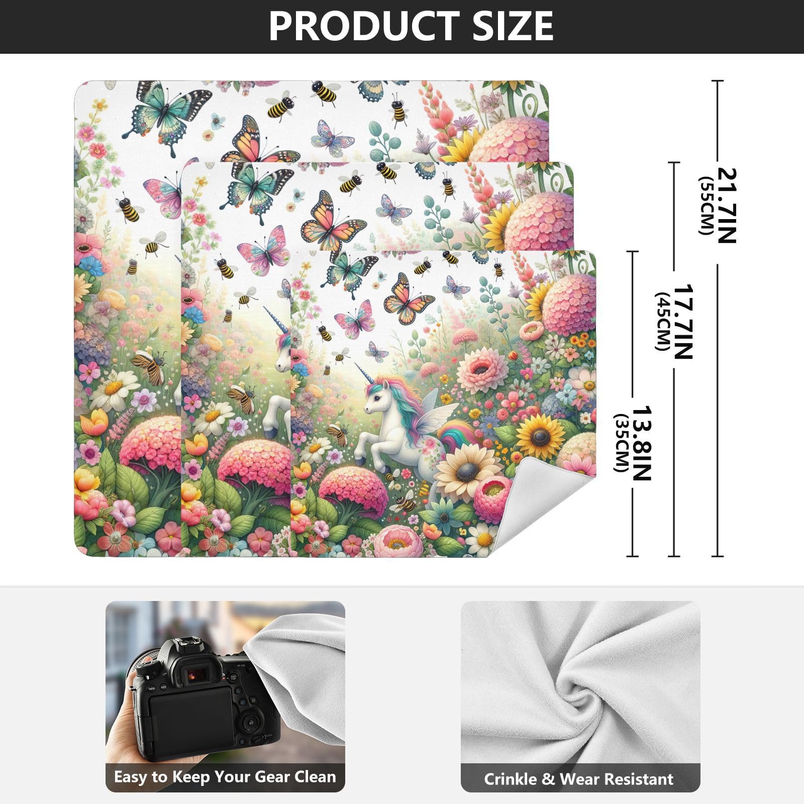 ODAWA Floral Butterflies Self Adhesive Cloth 17.7X17.7 Inch Magic Self-adhesive Storage Protective Cloth Anti Scratch Equipment Wrap Storage Pouch