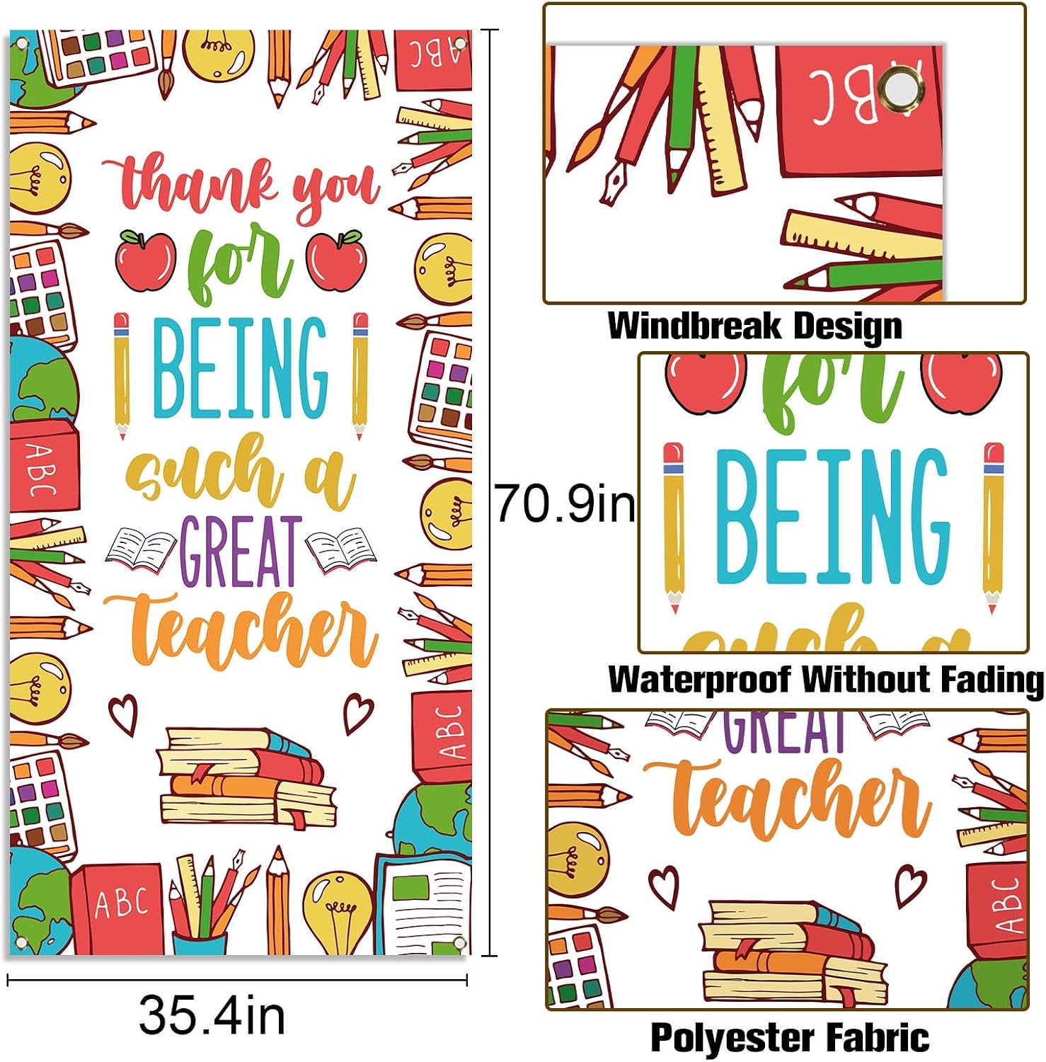 Vohado Thank You Teachers Door Cover Teacher Appreciation Week Party Decoration School Classroom Front Porch Banner Decor image 3