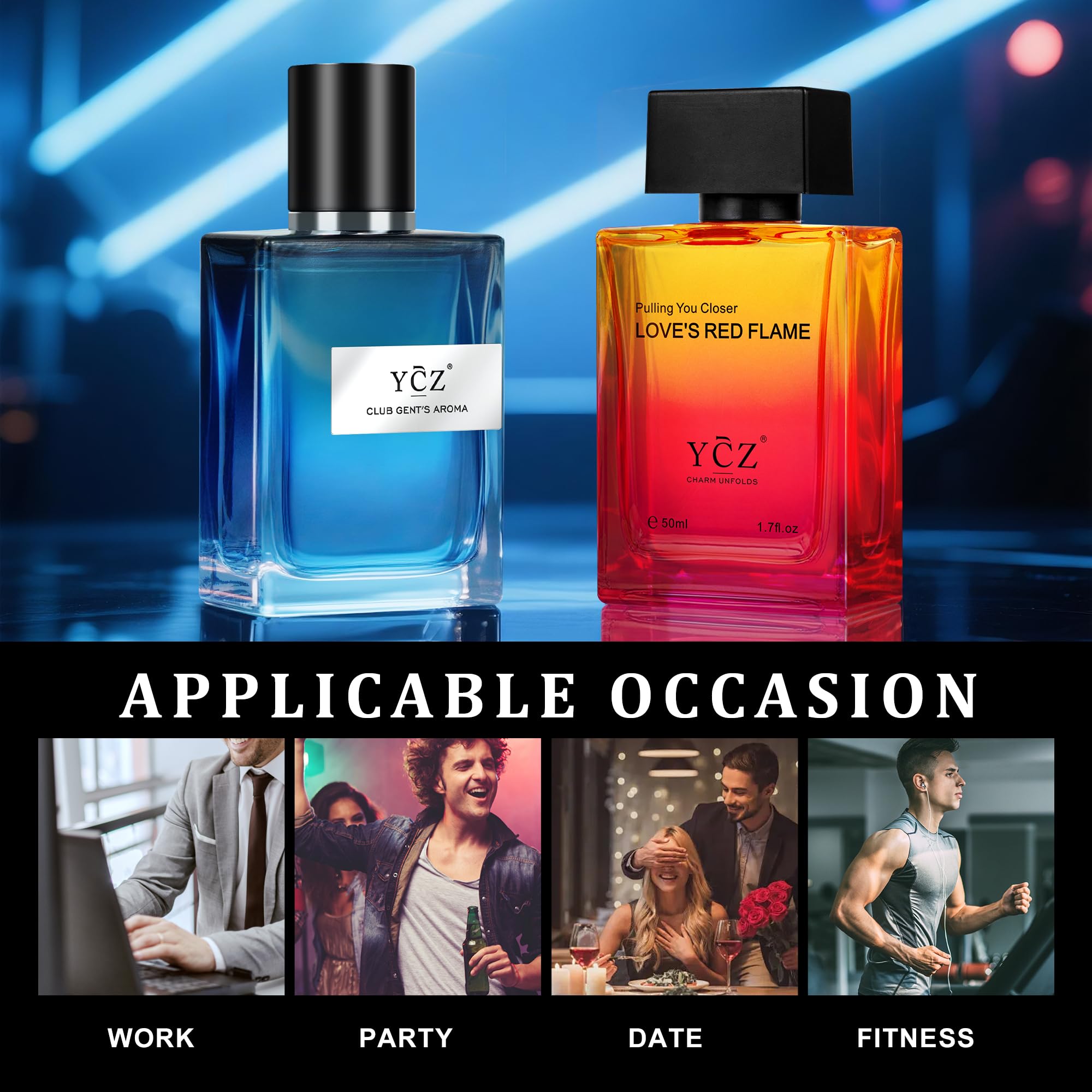 Ycz Herren Parfüm Set, 2 x 50 ml Langanhaltendes Eau de Parfum, Aromatisch-holziger & Würzig-holziger Duft enthalten, Ideales Herrenparfüm für jeden Tag und besondere Anlässe