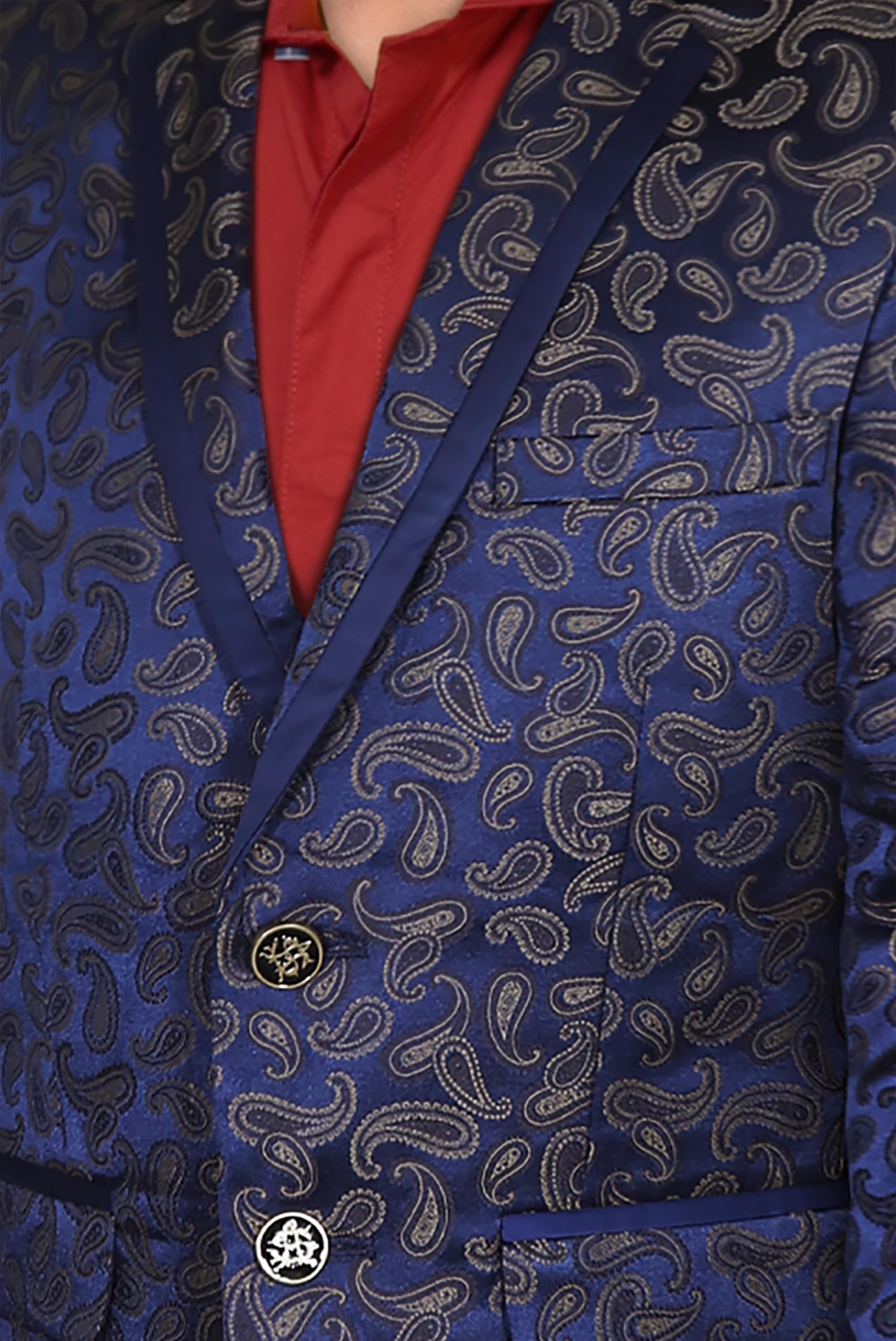 Boys Navy Print Regular Fit Blazer 2