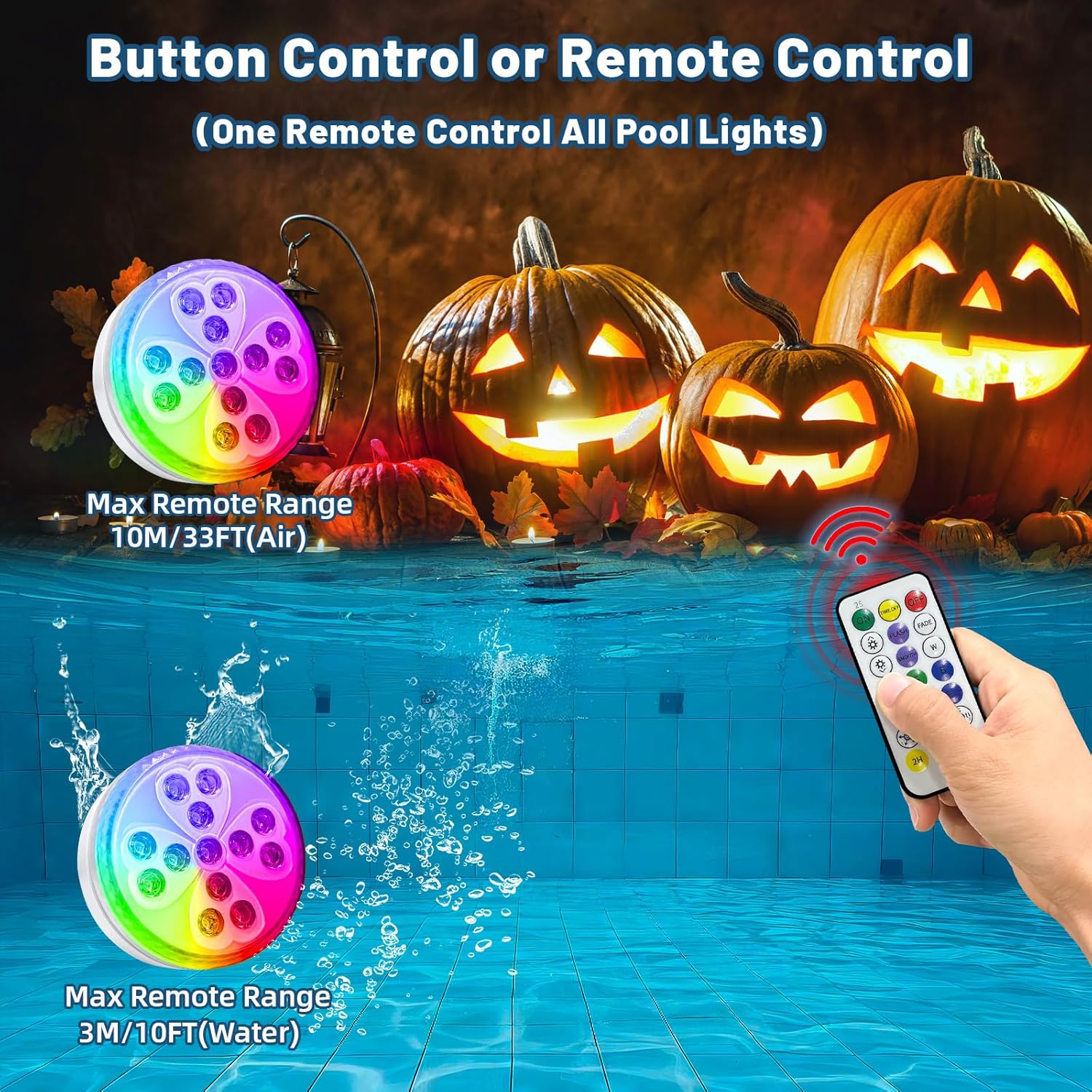 Wireless Pool Lights, Rechargeable Submersible LED Light with 10 Colors & 4 Modes, IP68 Waterproof Underwater Lights for Inground Pools, Above Ground Pools, Parties, Pond, Outdoor Lighting Decor