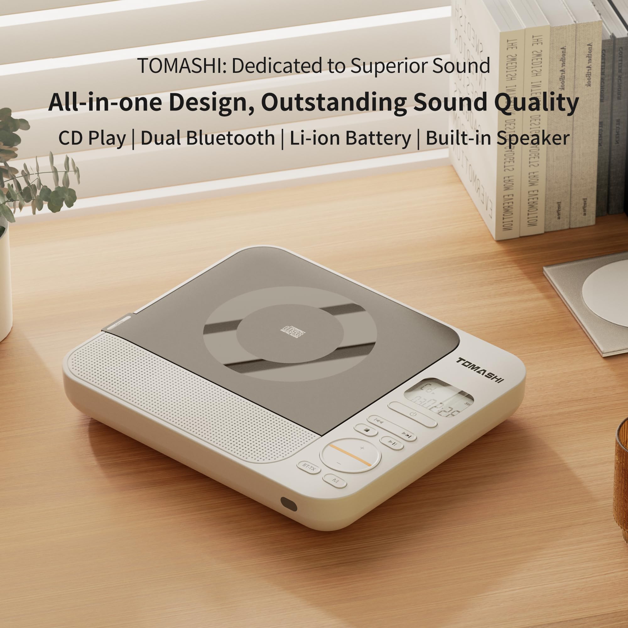 TOMASHI Lettore CD portatile con altoparlanti Blutooth Retro Lettore CD per casa desktop personale USB musica stereo ricaricabile con display LCD, lettore CD con telecomando, regalo per festival