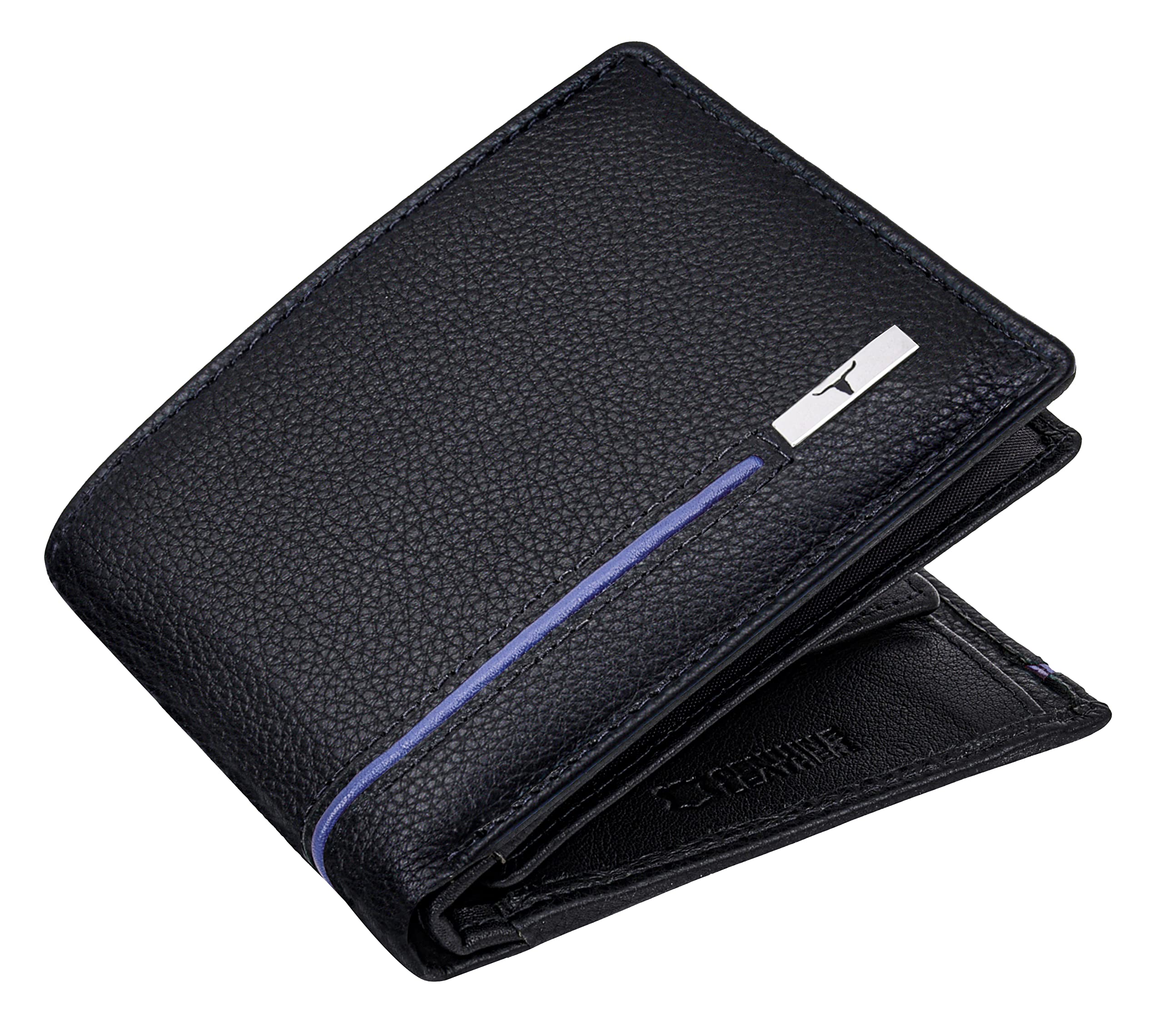 URBAN FOREST Stag Black/Blue Leather Wallet for Men