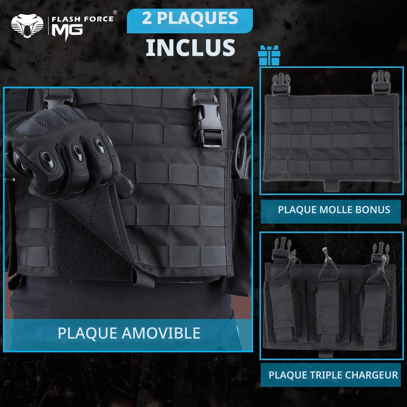 MGFLASHFORCE Gilet tactique Molle Airsoft pour homme