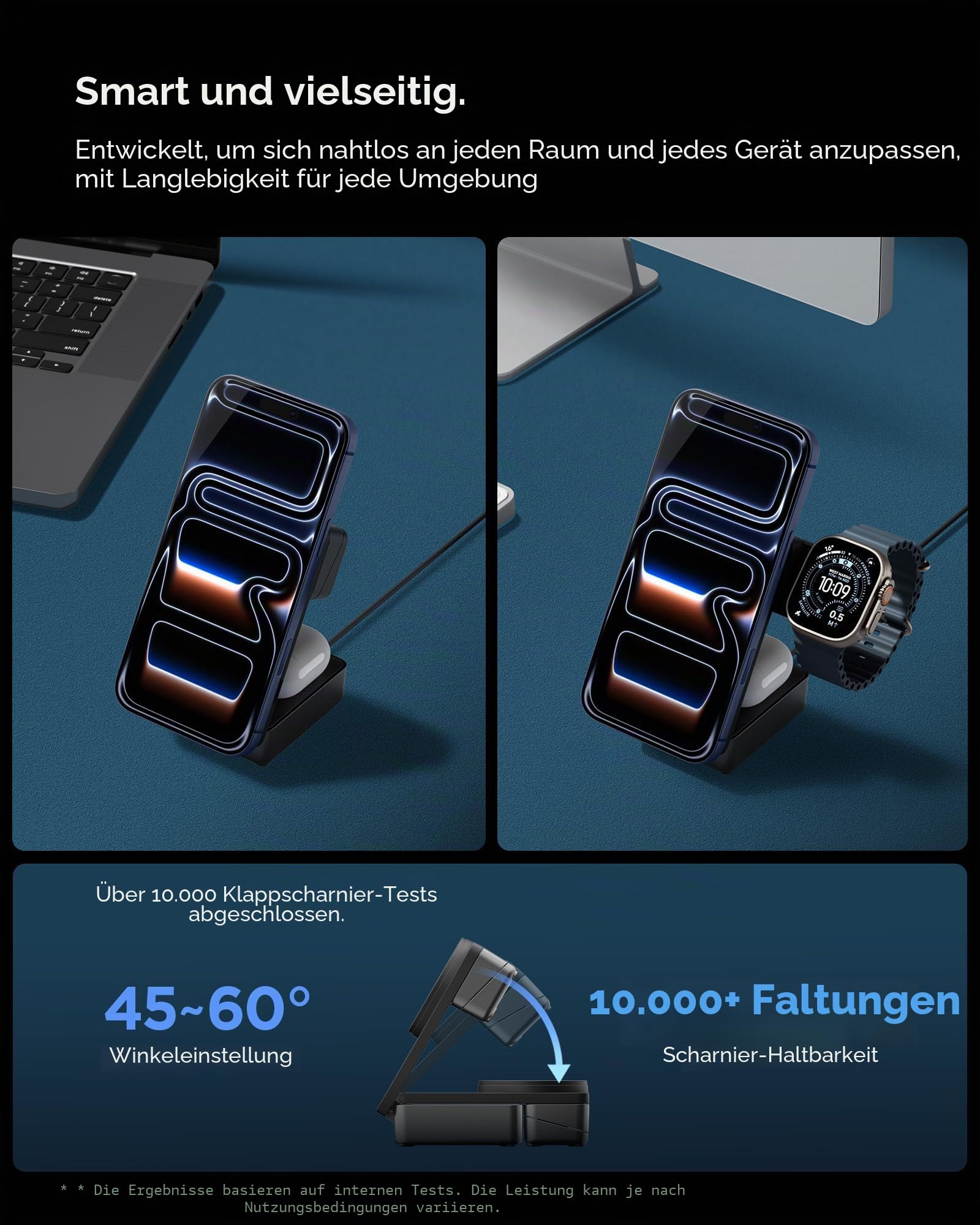 Spigen Qi2.2 25W 3-in-1 MagSafe kabellose Ladestation [inkl. 2 m USB-C Kabel] Bundle + 47W GaN 2-Port Ladegerät – Schnelles Laden für iPhone, AirPods, Apple Watch