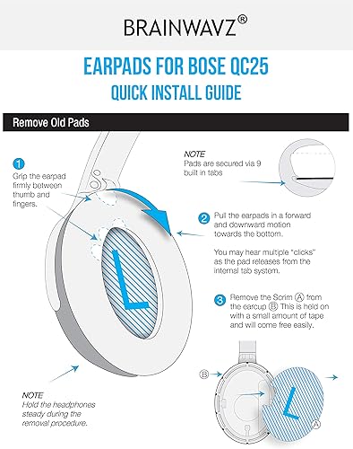 Miniatura 6 de Almohadillas de repuesto para Bose QuietComfort QC 15 25 35 Premium Almohadillas QC15 QC25 QC35 AE2 y SoundLink, espuma viscoelástica, suaves y