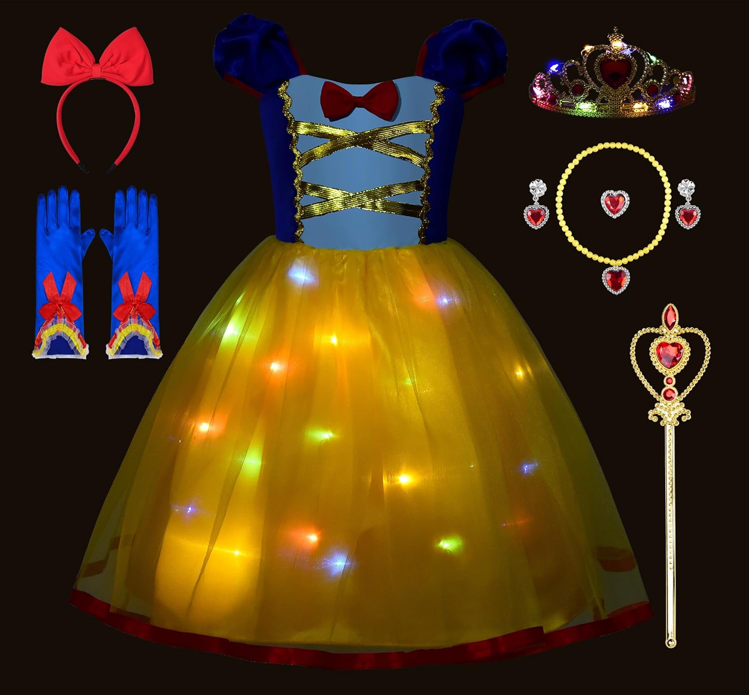 Light Up Princess Dress Up Clothes for Little Girls Toddler Kids Princess Costume Halloween Birthday Outfit 3-9Y - Image 2