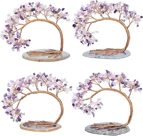 Miniatura 4 de mookaitedecor Árbol de dinero de ágata de cristal de amatista natural y cuarzo rosa, árbol de cristal bonsái de Feng Shui para decoración de