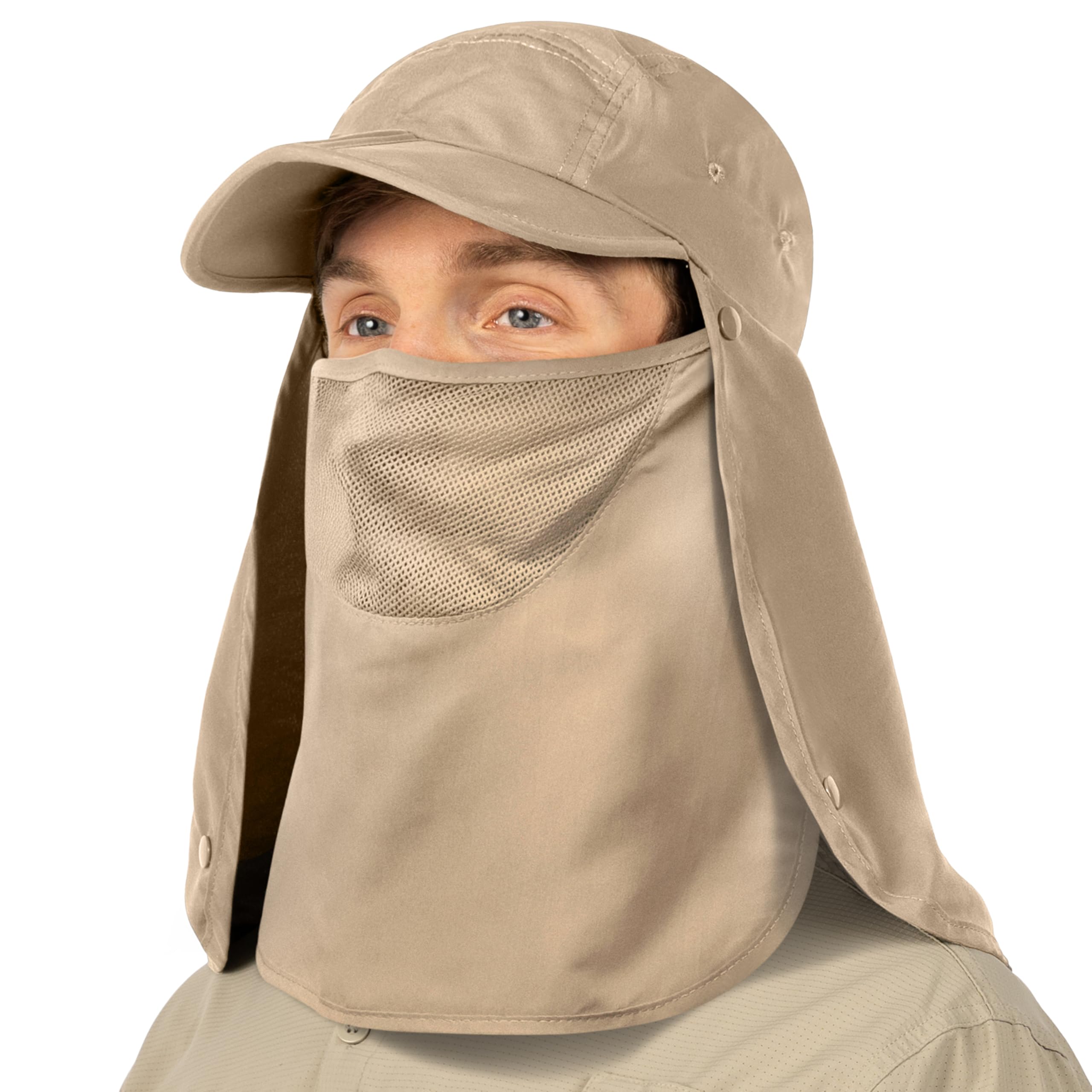 SUN CUBE Fishing Sun Hat with Neck Flap for Men UV Protection Cover Outdoor Bucket Cap with Face Covering for Hiking Running