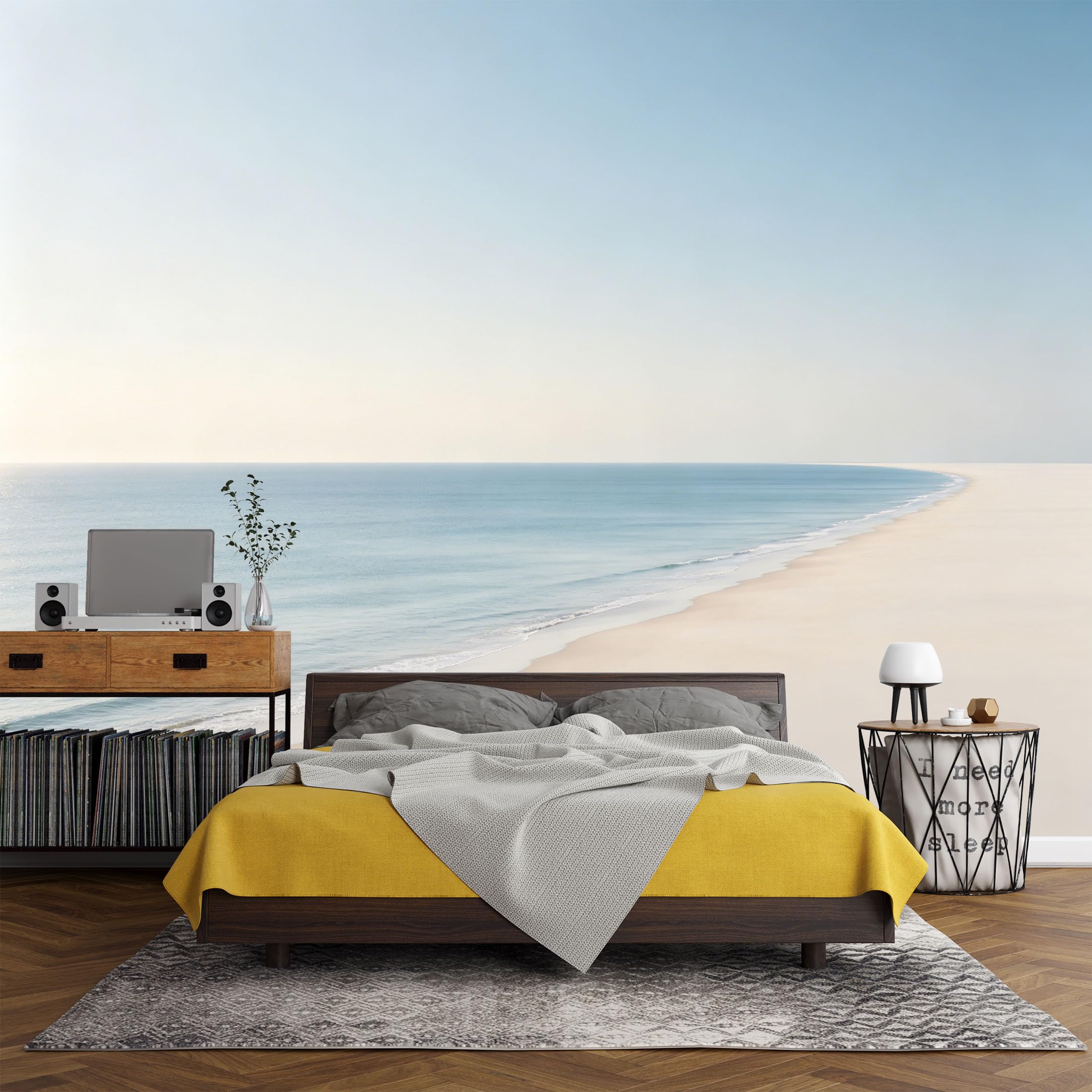 Custom Size Wall Mural， Coastal Ocean Horizon Sandy Beach Minimalist Seaside Landscape，SelfAdhesive Art Prints wall Fabric (No PVC) Removable Wallpaper Living Room Decor