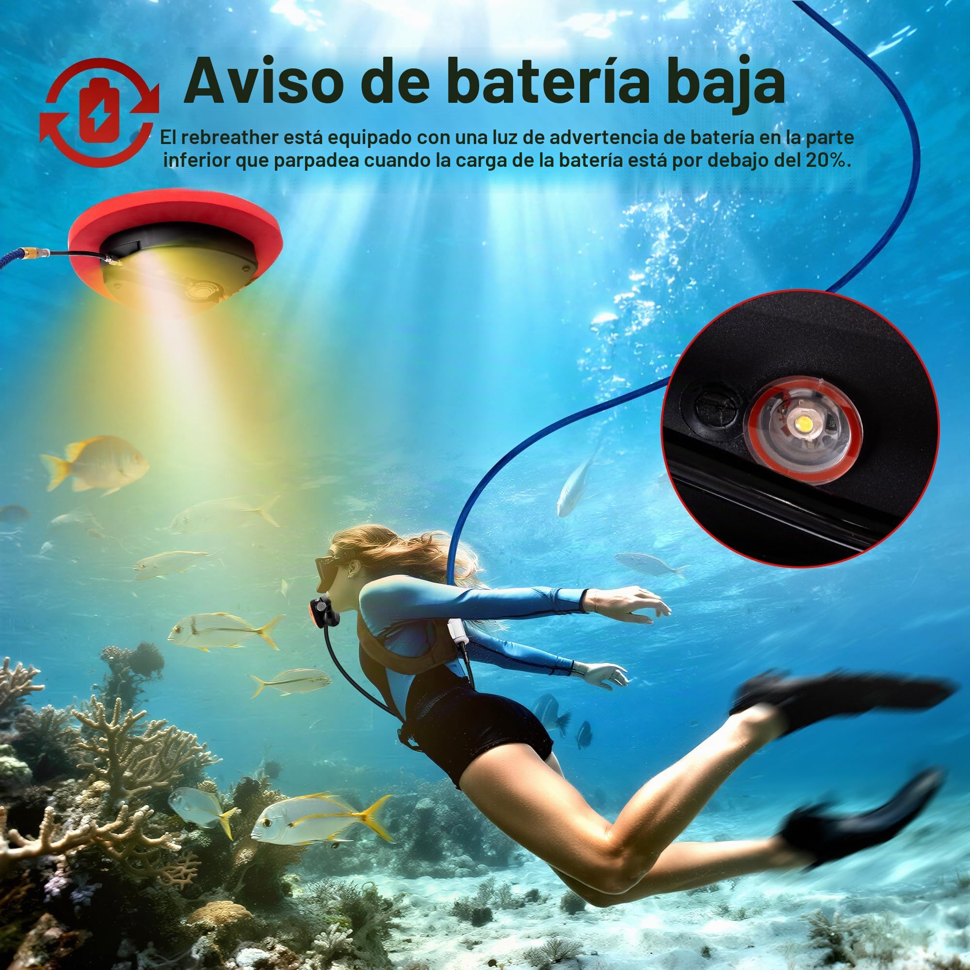TUDIVING Ventilador de Buceo Mejorado, Tanque de Buceo Recargable portátil Impermeable 3.5H/5H con regulador de respiración, Equipo de Buceo