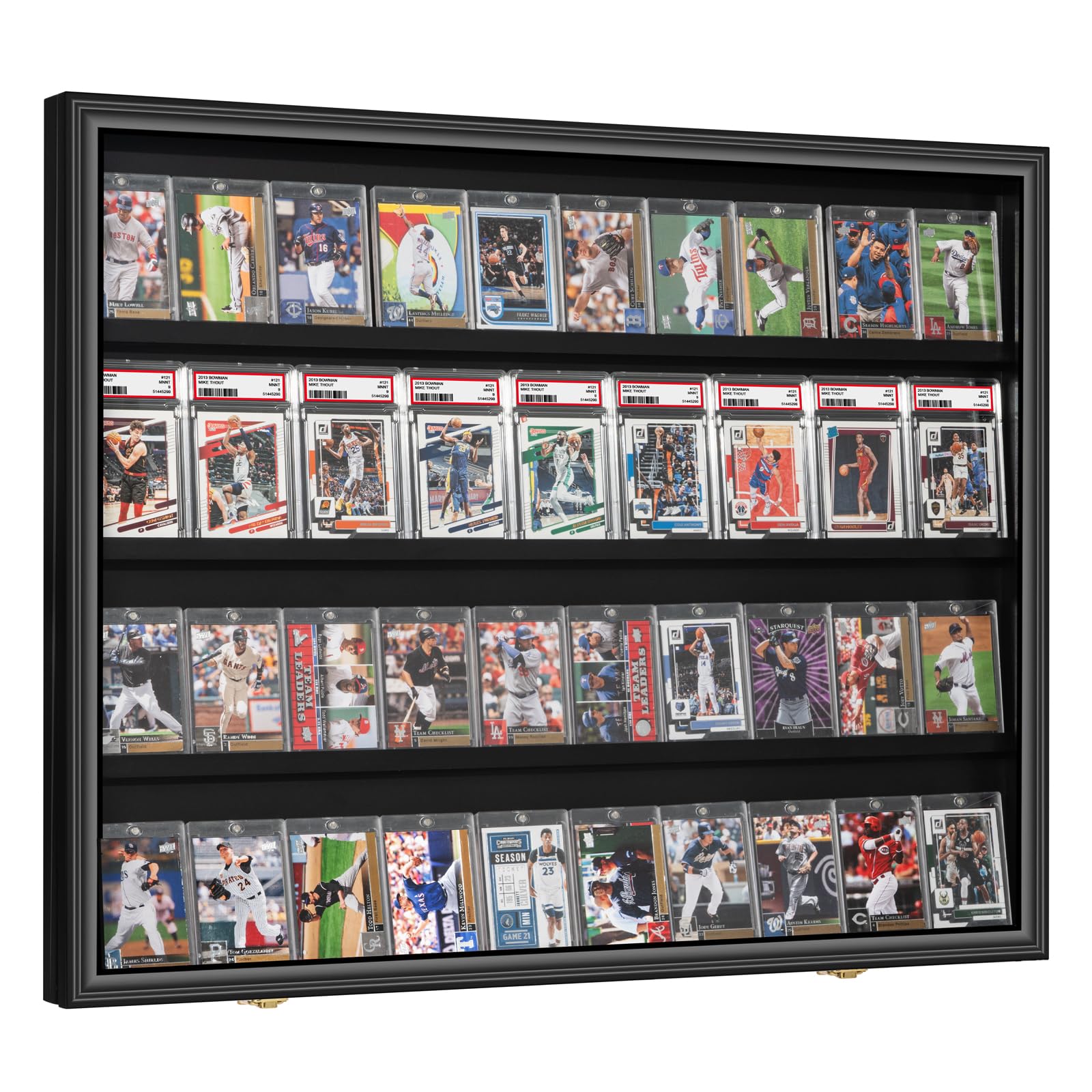 large graded sports card display case, 40 baseball card display frame, wall cabinet with 98% uv protection acrylic door for football basketball hockey trading cards collection, horizontal