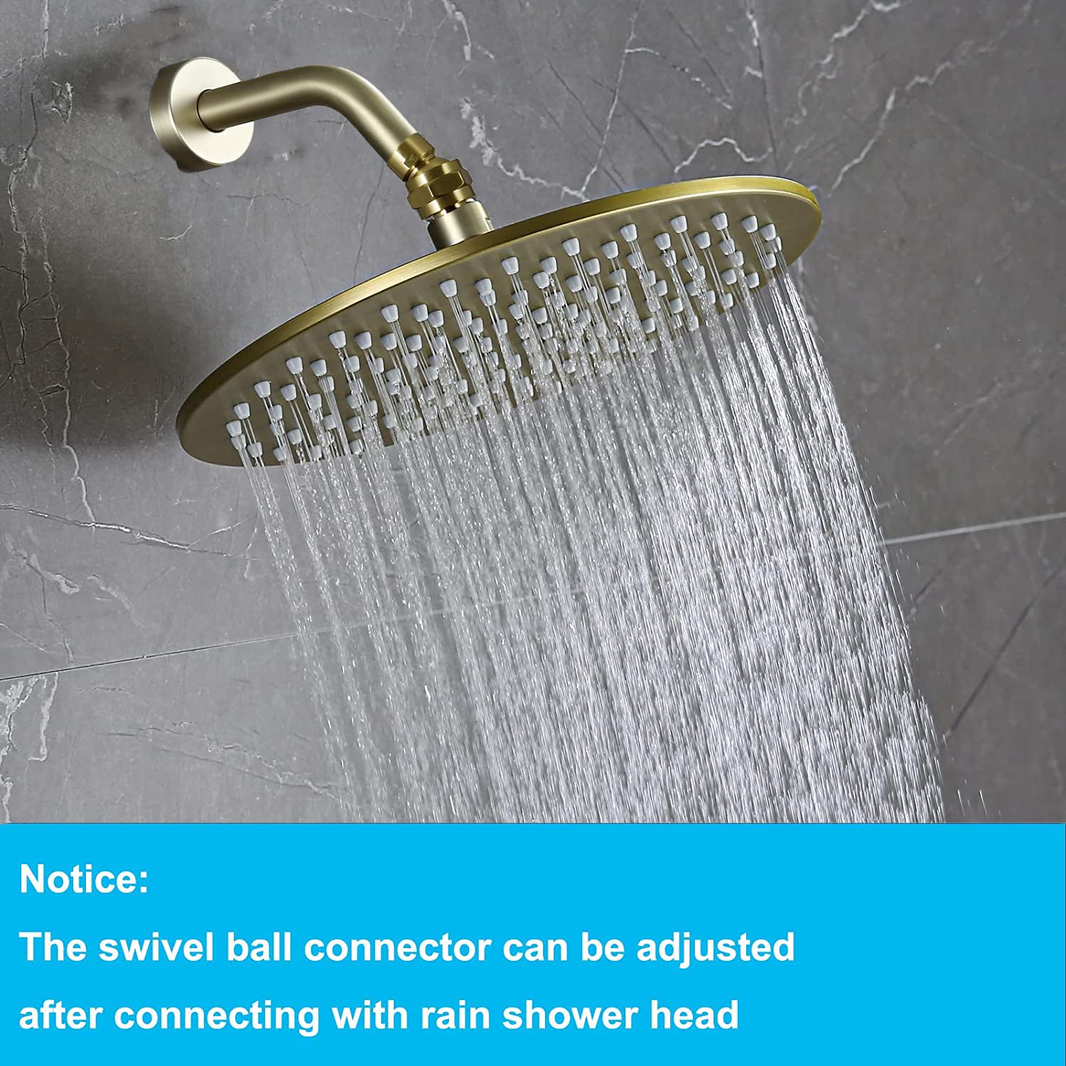 Brushed Gold Shower Head Adapter, Biveah Brass Shower Arm Swivel Joint Connector G1/2