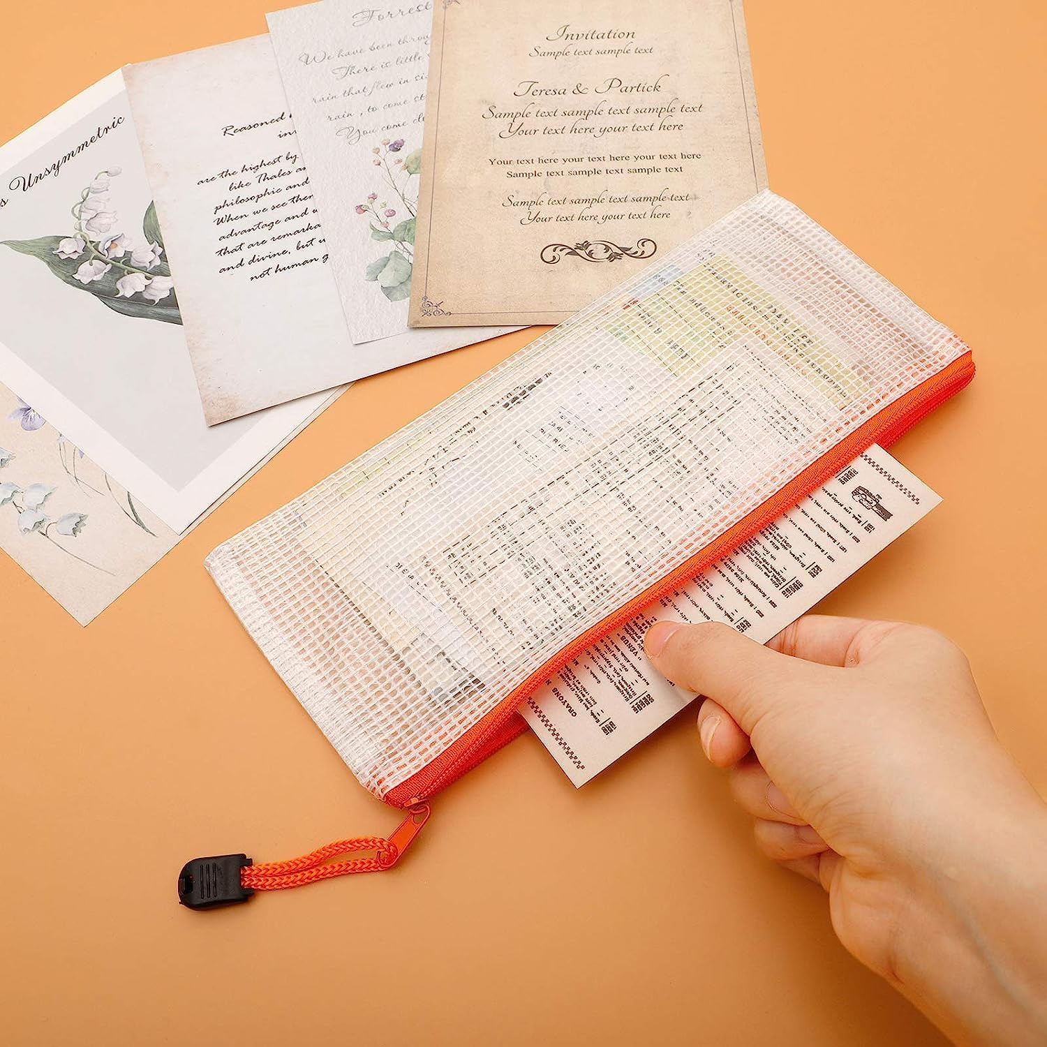 LABUK 42pcs Small Zipper Pouch, 9.5x4.3 Inches Mesh Zipper Pouches, 12 Colors, Waterproof Plastic Zip Bags for Bill Stationary, Office Supplies Storage and Classroom - Image 7