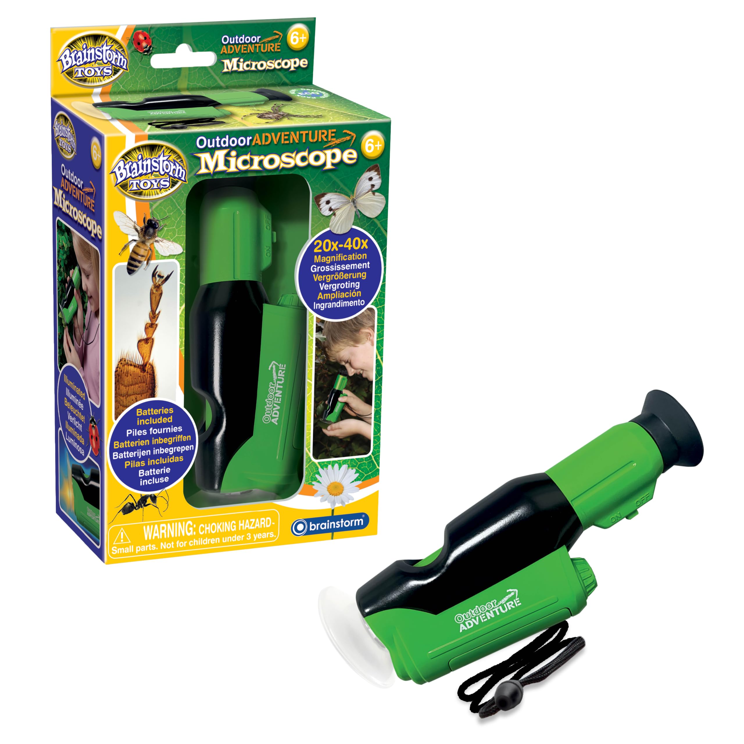 Brainstorm Toys Kids Outdoor Adventure Microscope – Small Portable Microscope with 20x to 40x Magnification, Perfect for Nature Exploration and STEM Learning