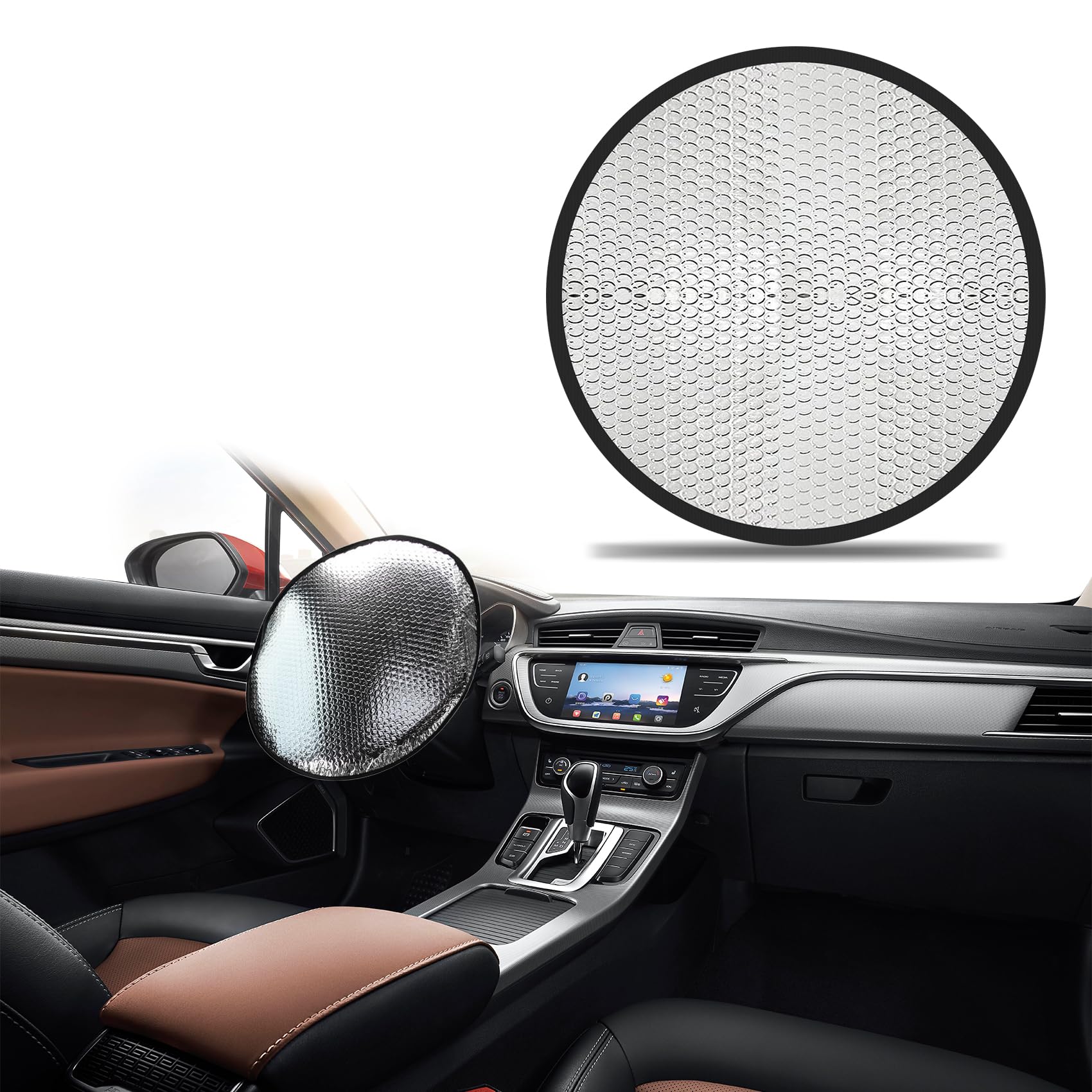 Zufoty Steering Wheel Sun Shade Cover, Steering Wheel Sun Block, Car Steering Wheel Shade Cover, Anti-Heat Aluminum Foil Auto Interior Protector, Sun Reflective Steering Wheel Cover Fits Cars SUV
