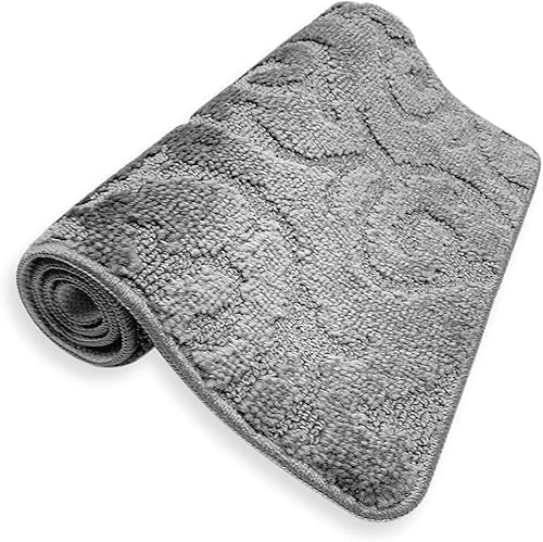 Miniatura 6 de Alfombra lavable a máquina para cocina y baño, diseño de voluta, color gris, tamaño pequeño, parte trasera antideslizante