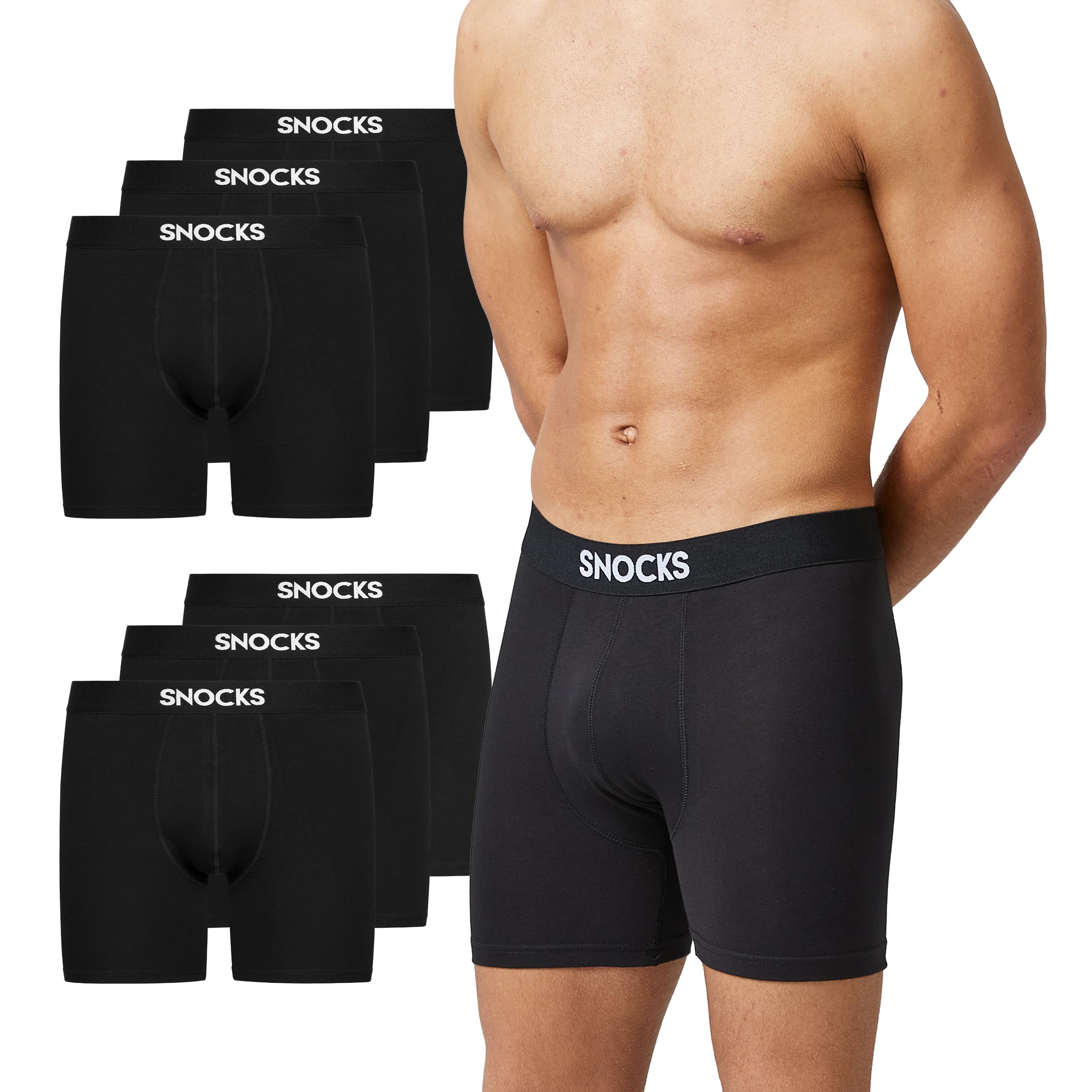 Snocks Lange Boxershorts Herren Bio-Baumwolle 6er Pack Atmungsaktiv Sport Alltag Unterhosen Gr. S-4XL